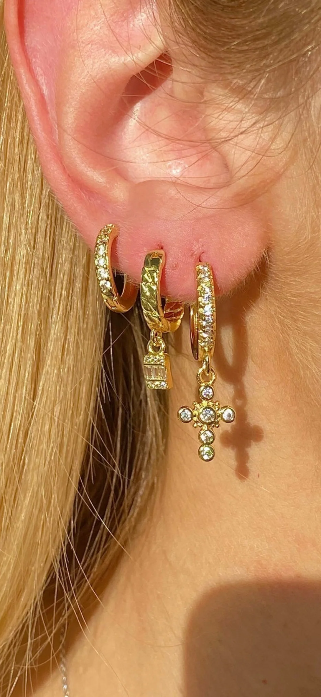 Crystal Cleo Gold Hoops 9mm - Image 3
