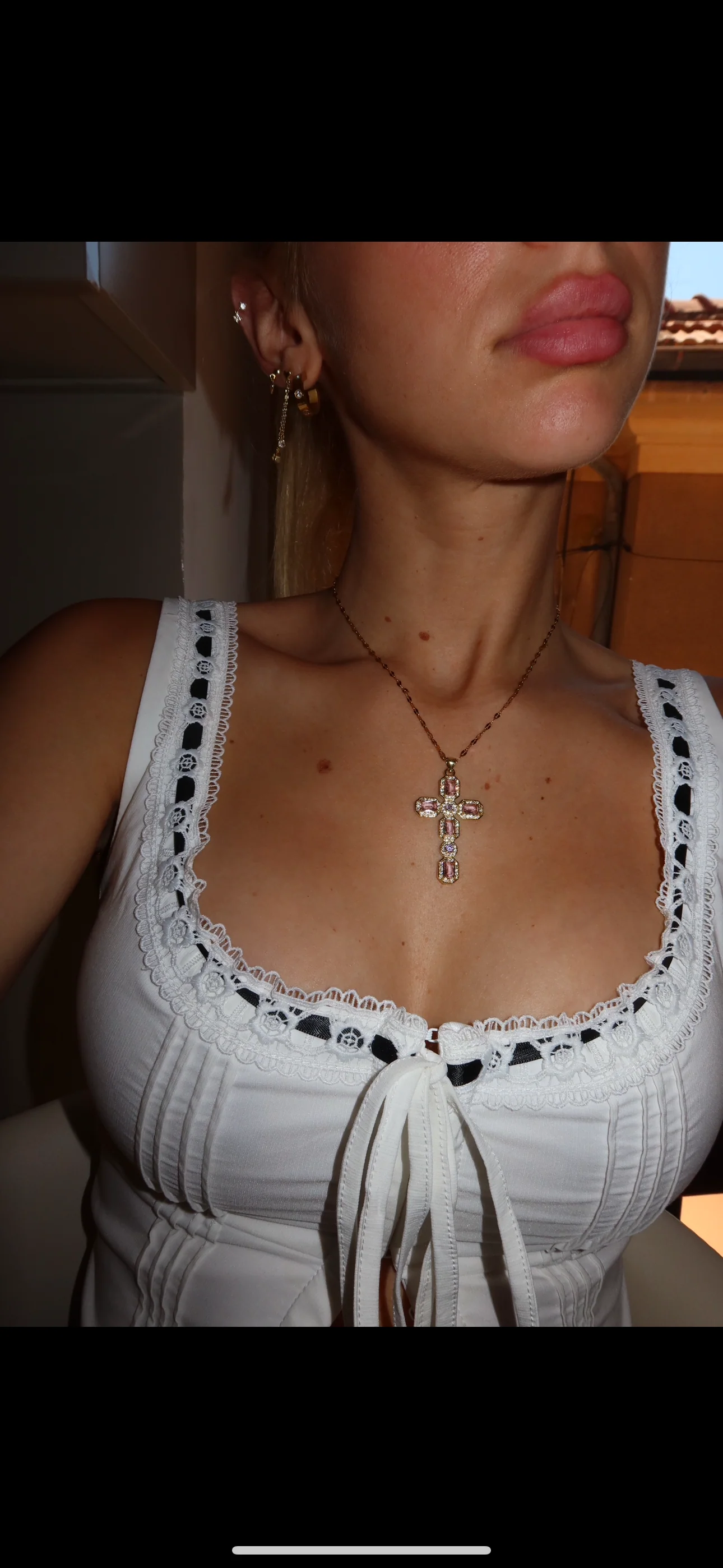 Gold Baby Pink Cross Necklace - Image 3