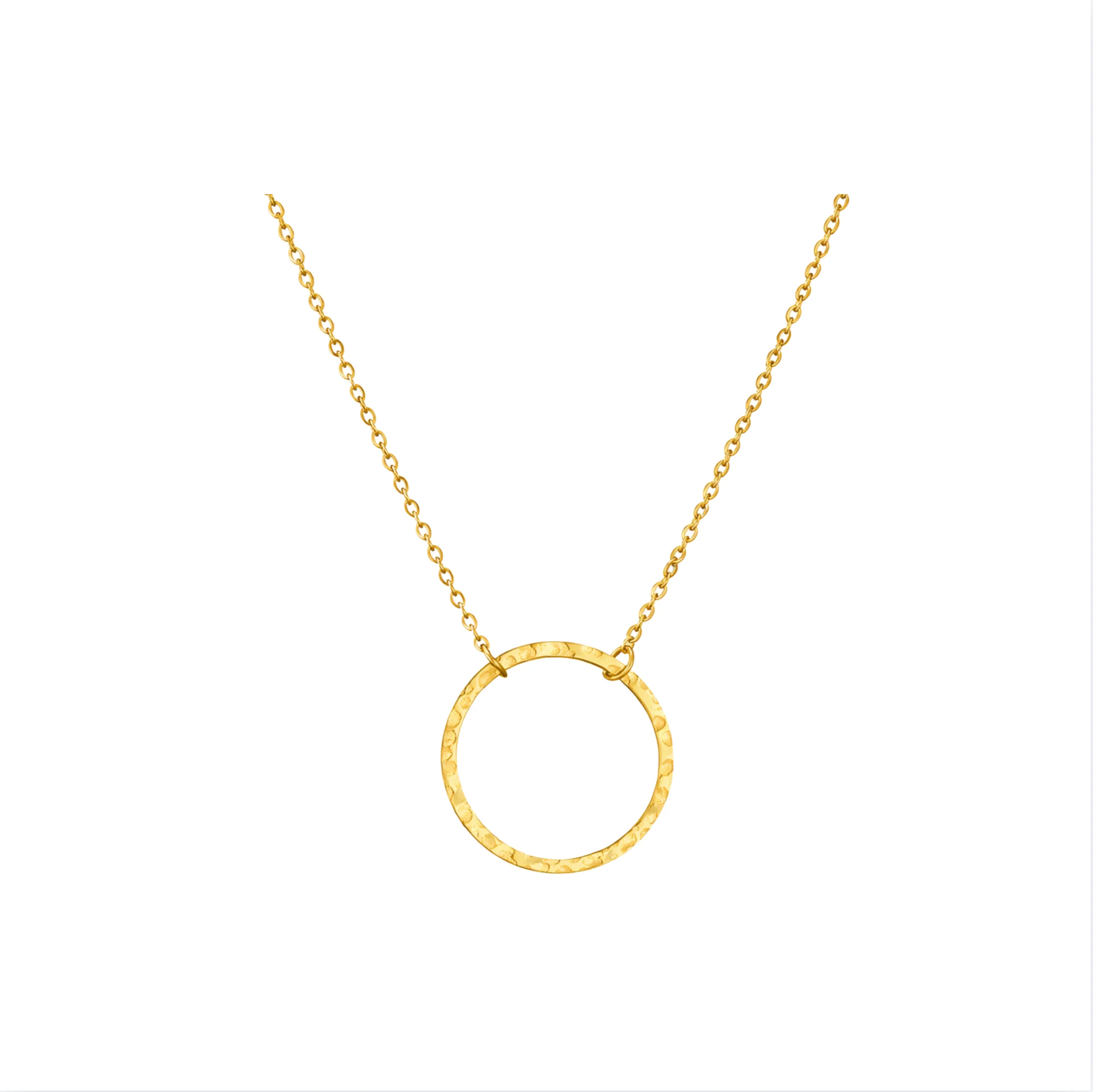 Gold Dainty Big Textured Circle Necklace