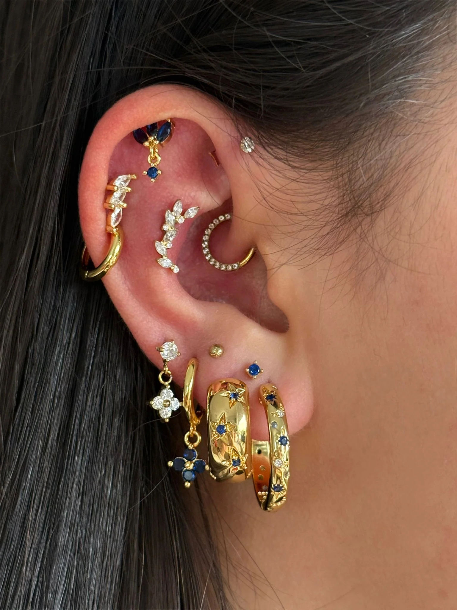 Gold Blue Moon And Star Hoops - Image 2