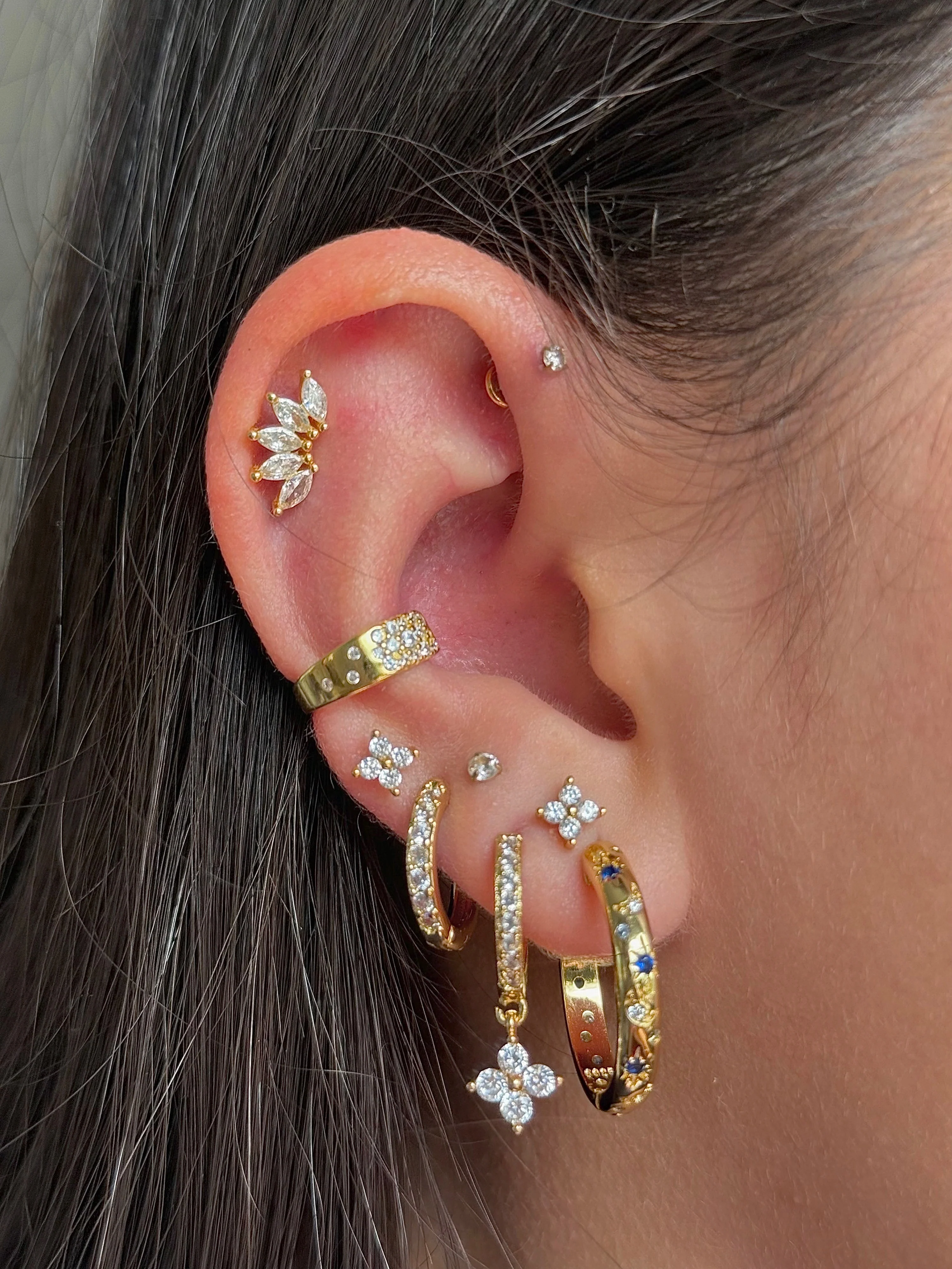 Gold Blue Moon And Star Hoops - Image 3