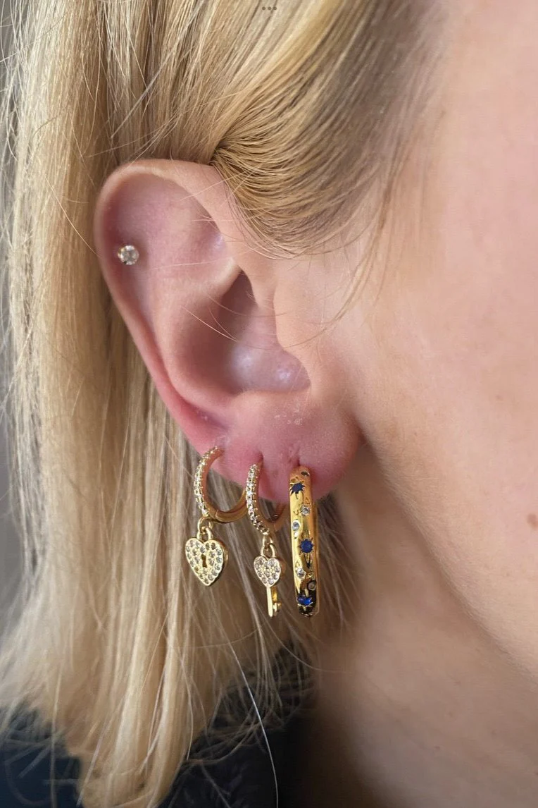 Gold Blue Moon And Star Hoops - Image 5