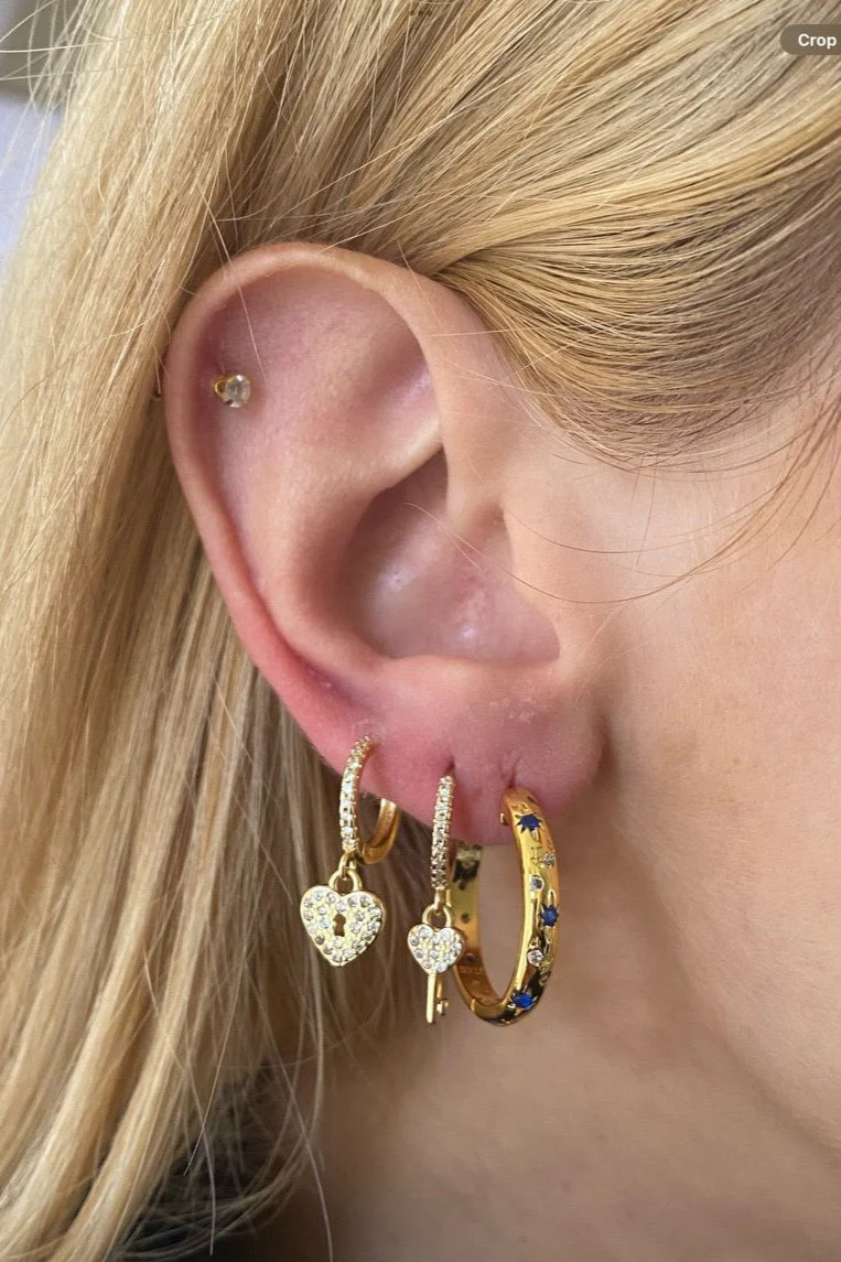 Gold Blue Moon And Star Hoops - Image 6