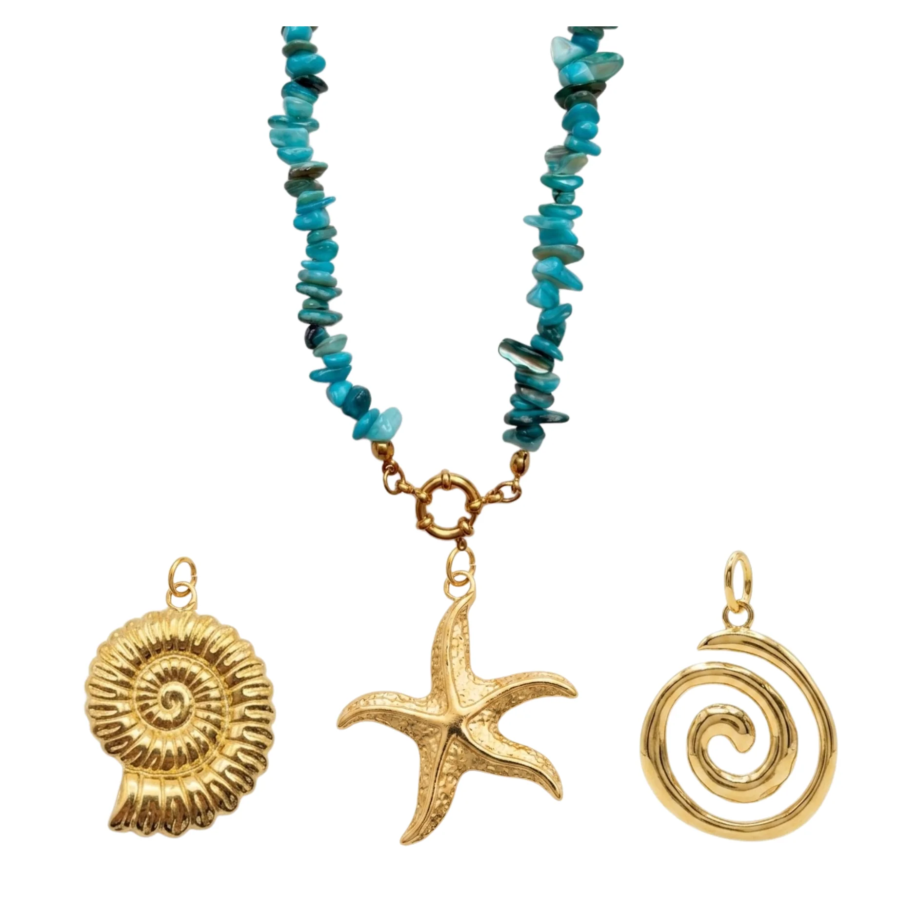 Gold Blue Stone Charm Necklace
