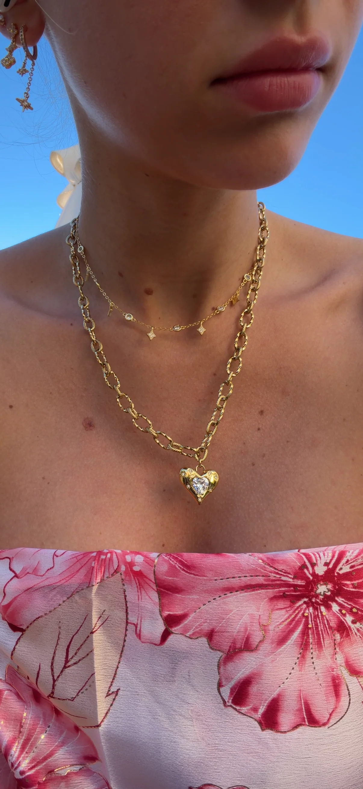 Gold Textured Heart Necklace - Image 3
