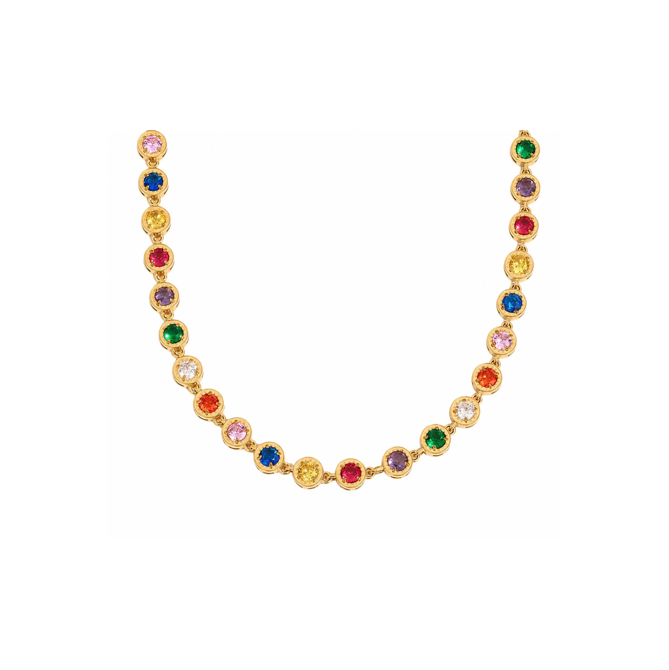 Gold Circular Colourful Choker Necklace