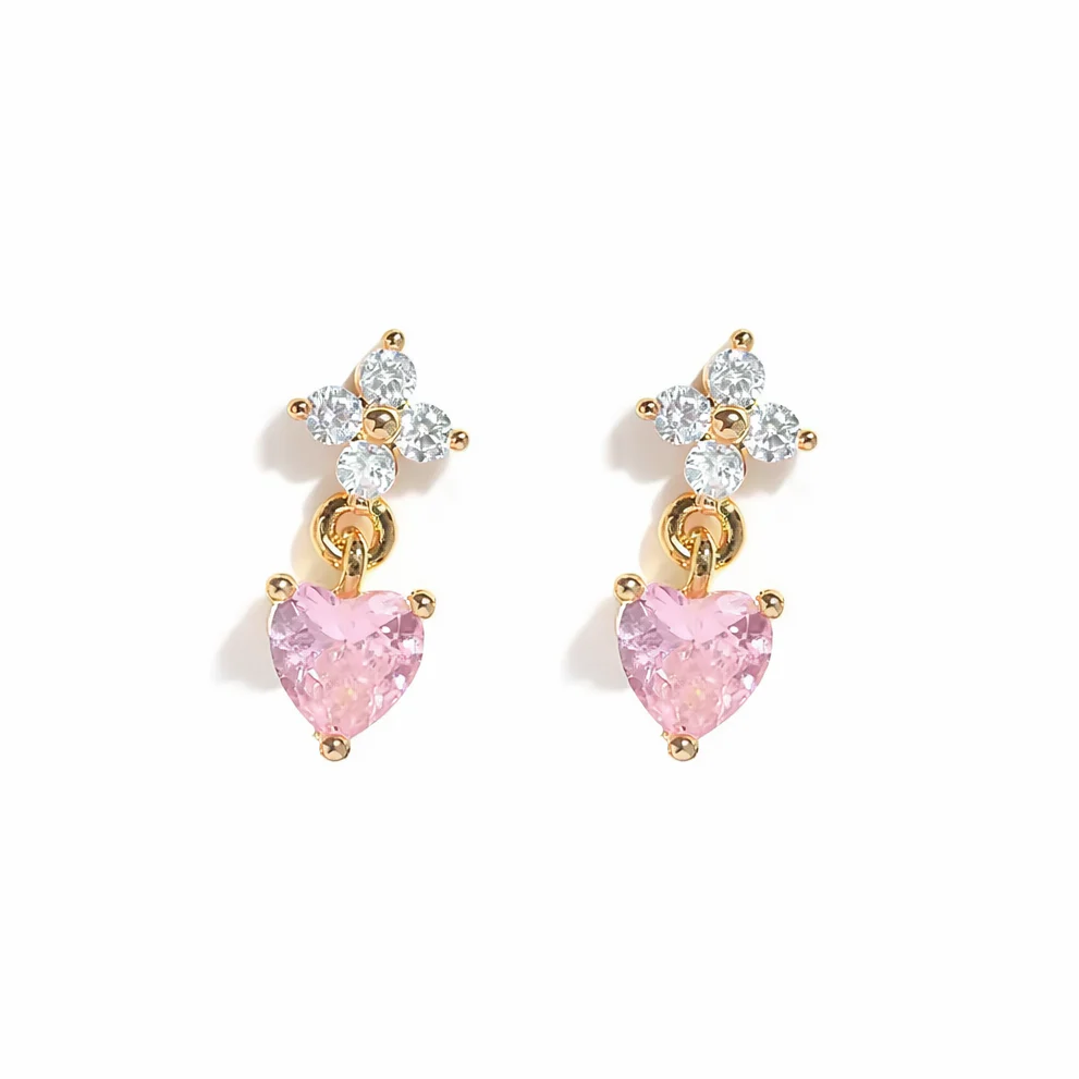 Gold Clover Pink Heart Studs