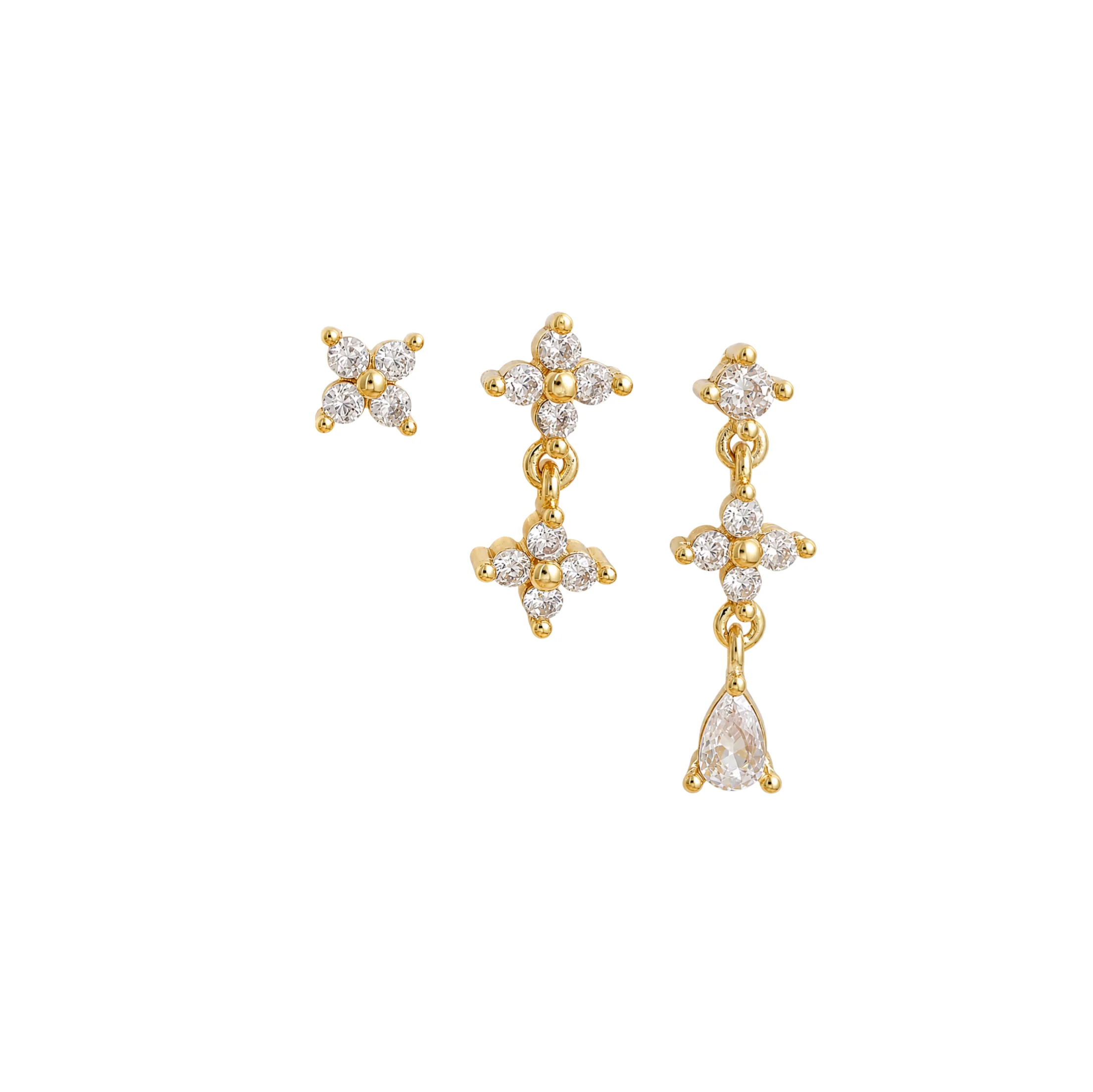 Gold Clover Stud Trio