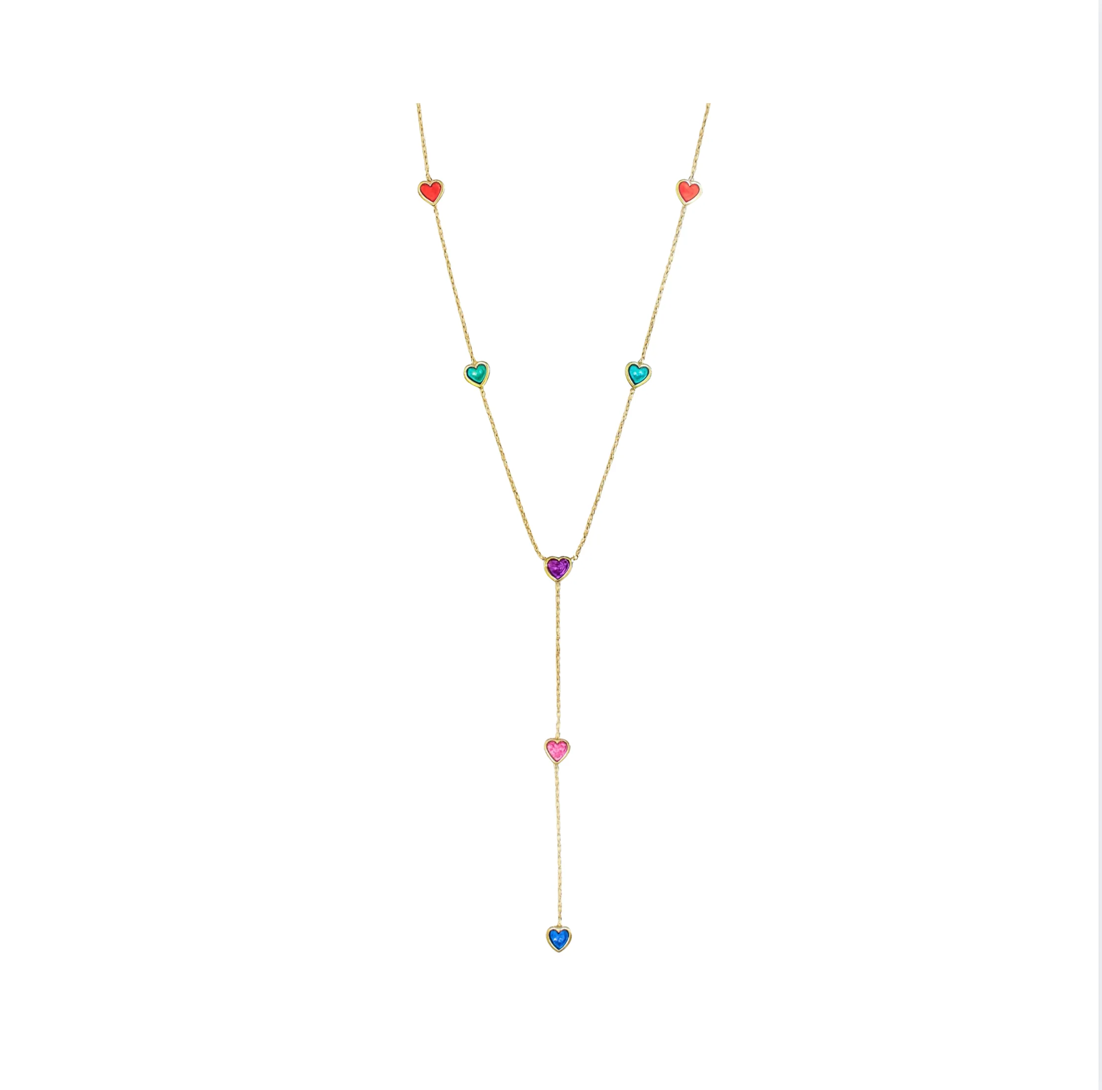 Gold Colourful Heart Y Necklace