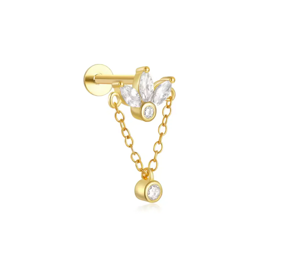 Gold Crown Chain Helix Stud