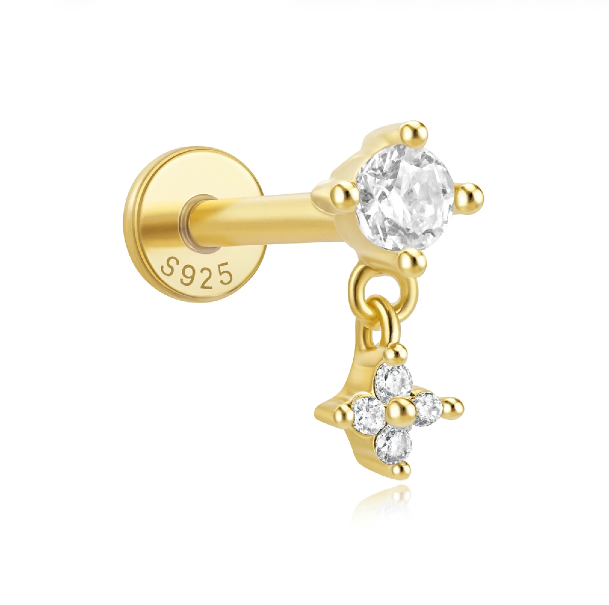 Gold Crystal and Clover Helix Stud
