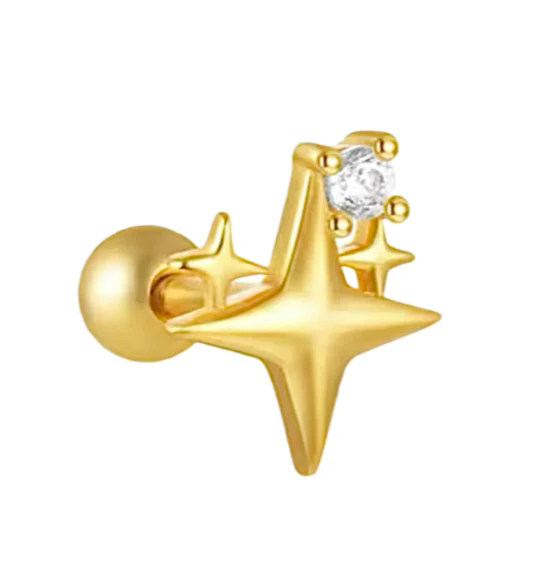 Gold Crystal and Star Helix Stud