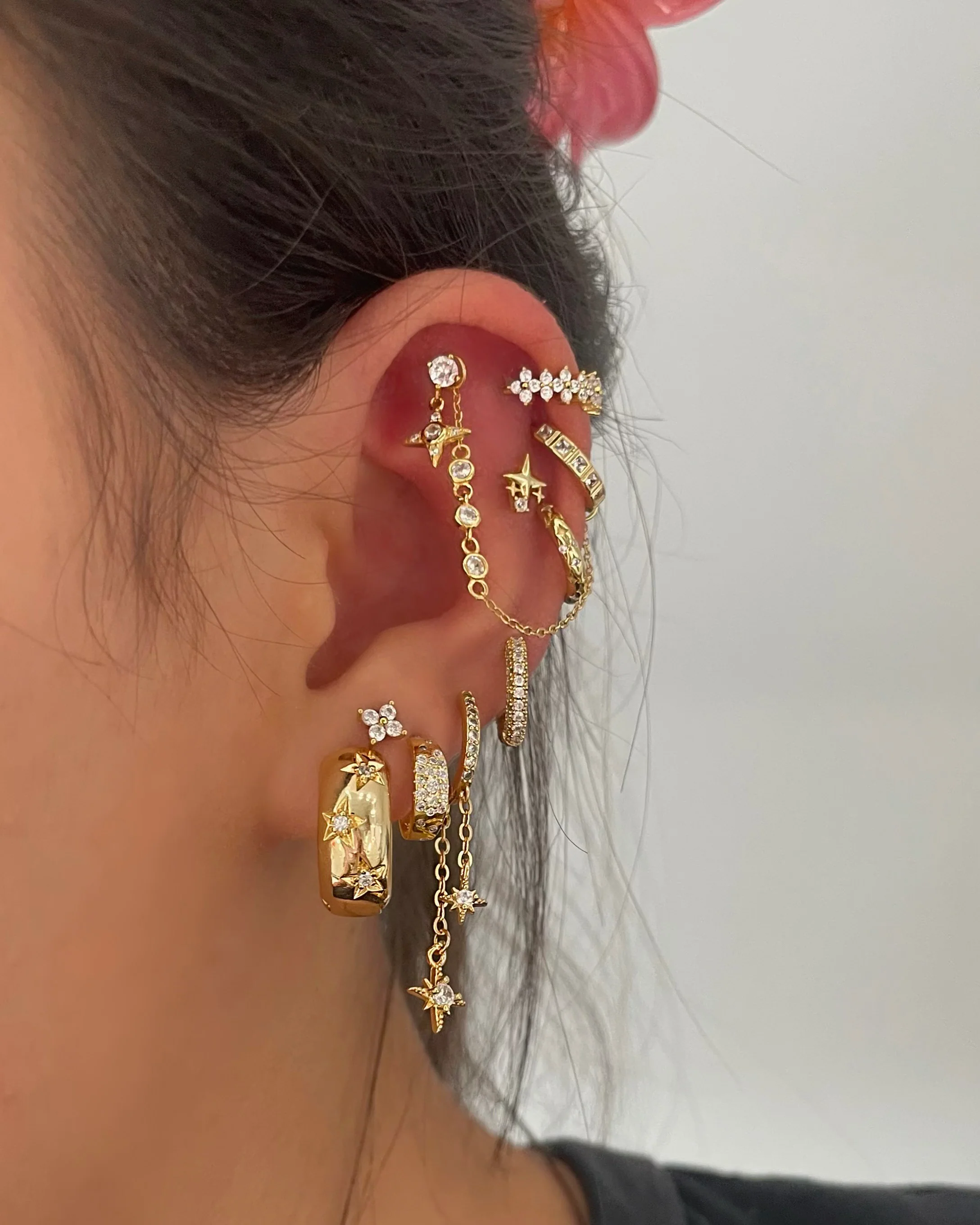 Gold Crystal and Star Helix Stud - Image 2