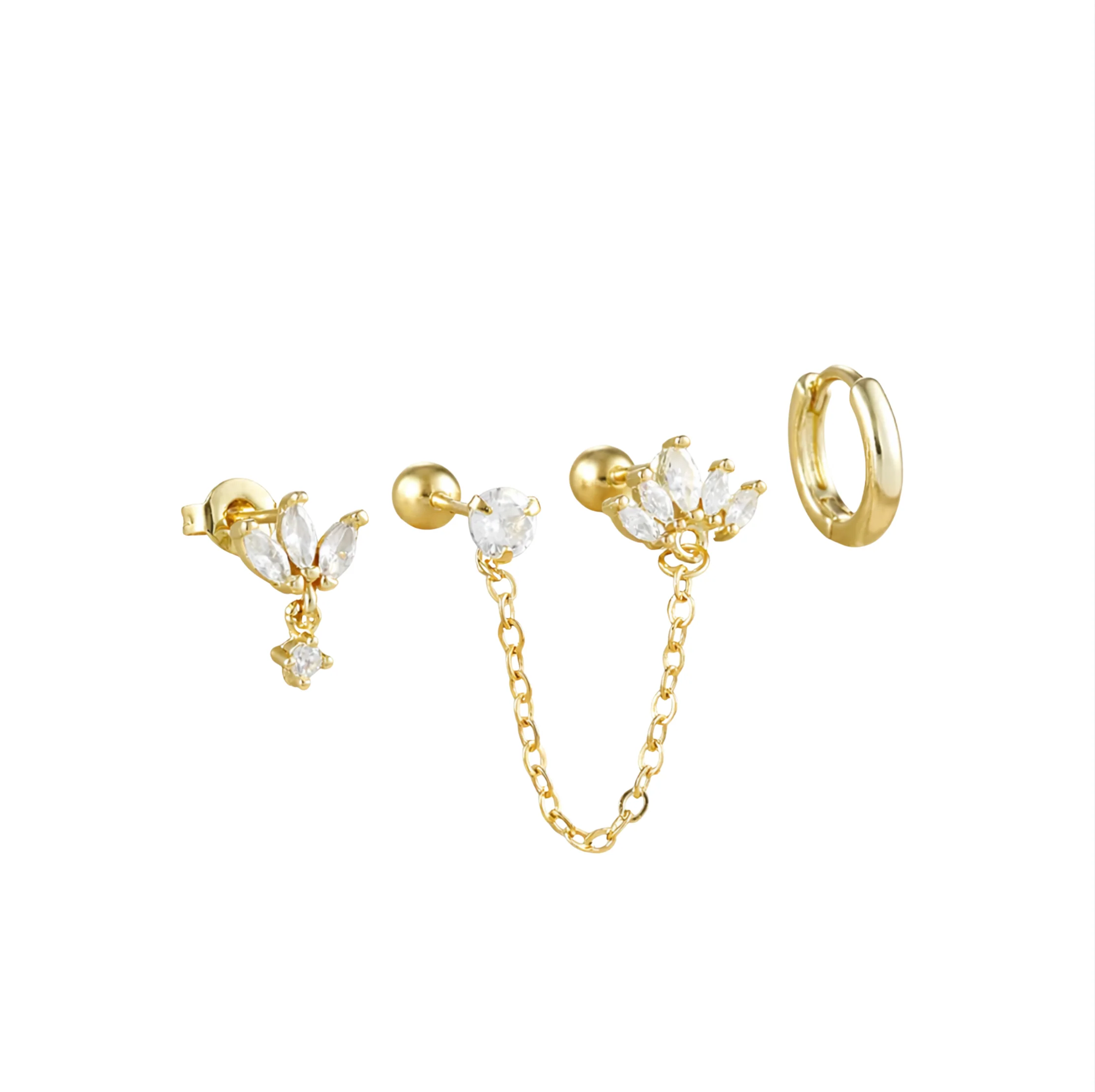 Gold Crystal Chain and Hoop Set