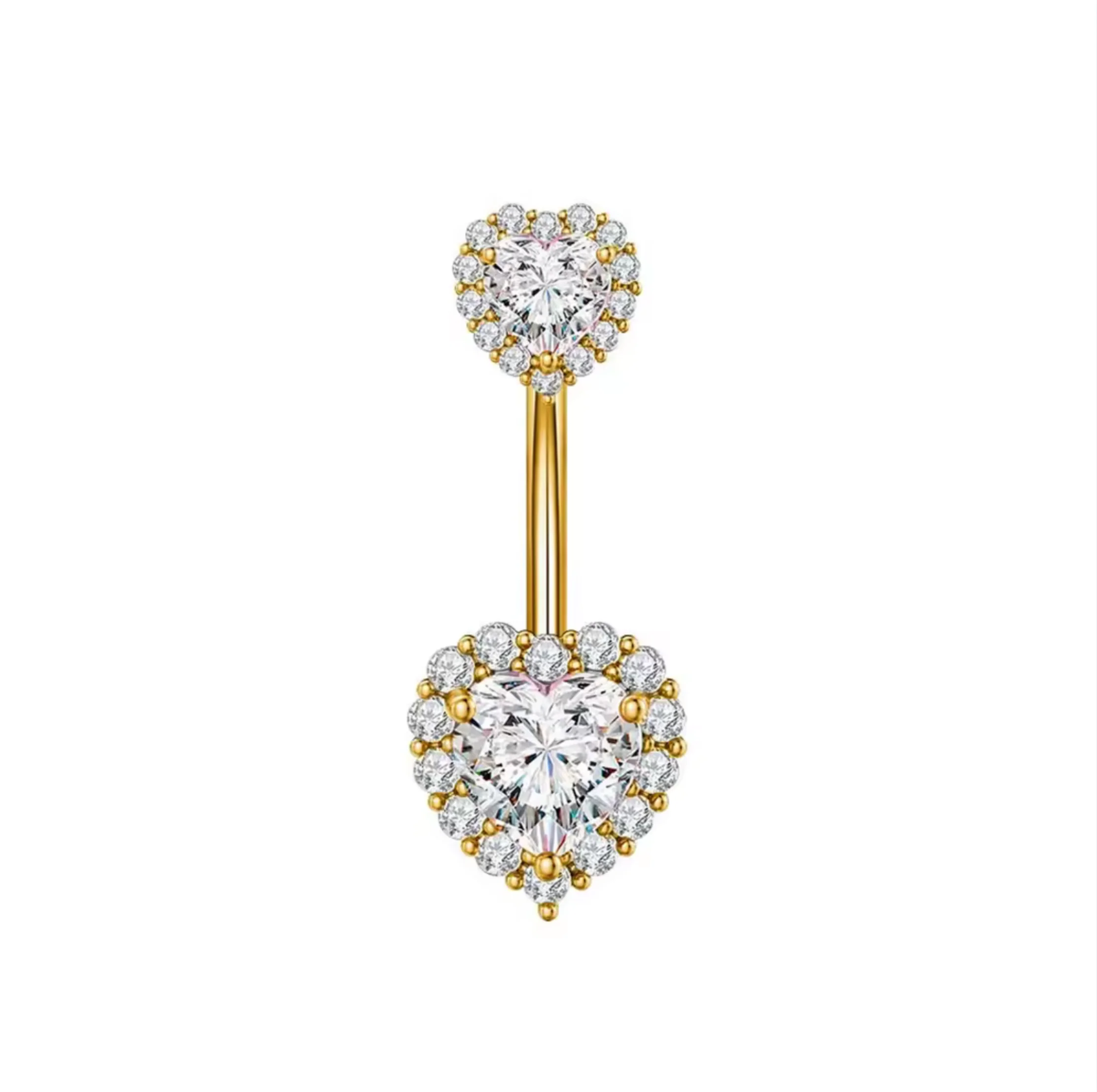 Gold Crystal Heart Belly Bar