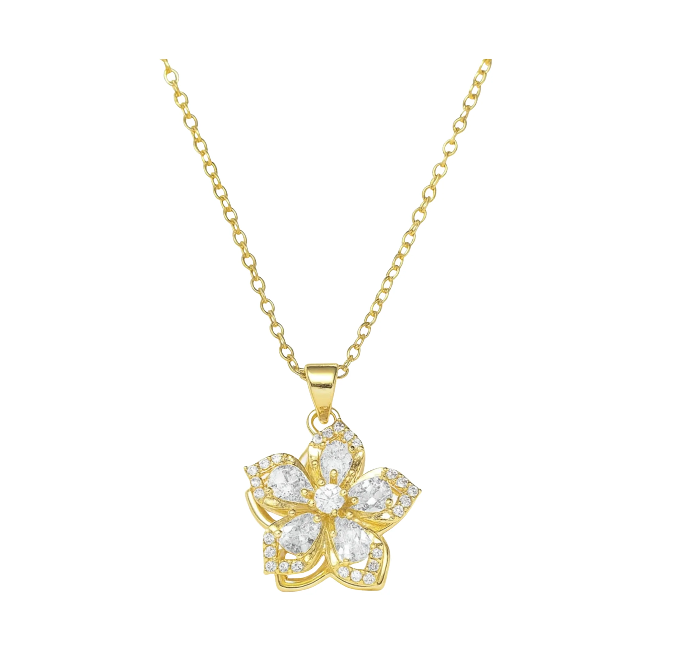 Gold Crystal Spinny Flower Necklace