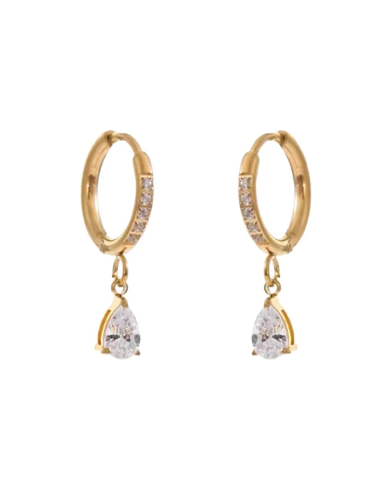 Gold Crystal Teardrop Huggies