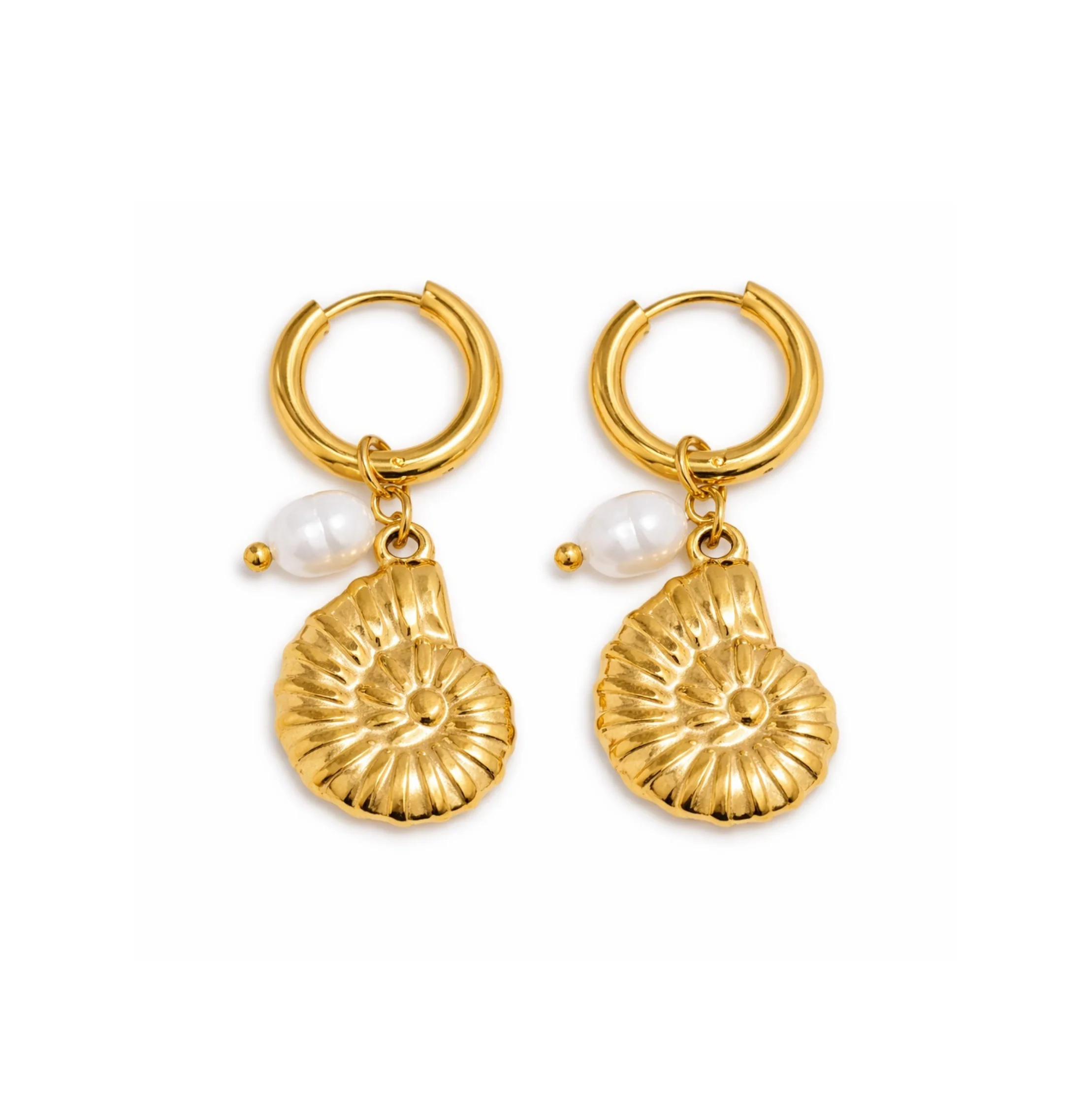 Gold Curly Shell Hoops