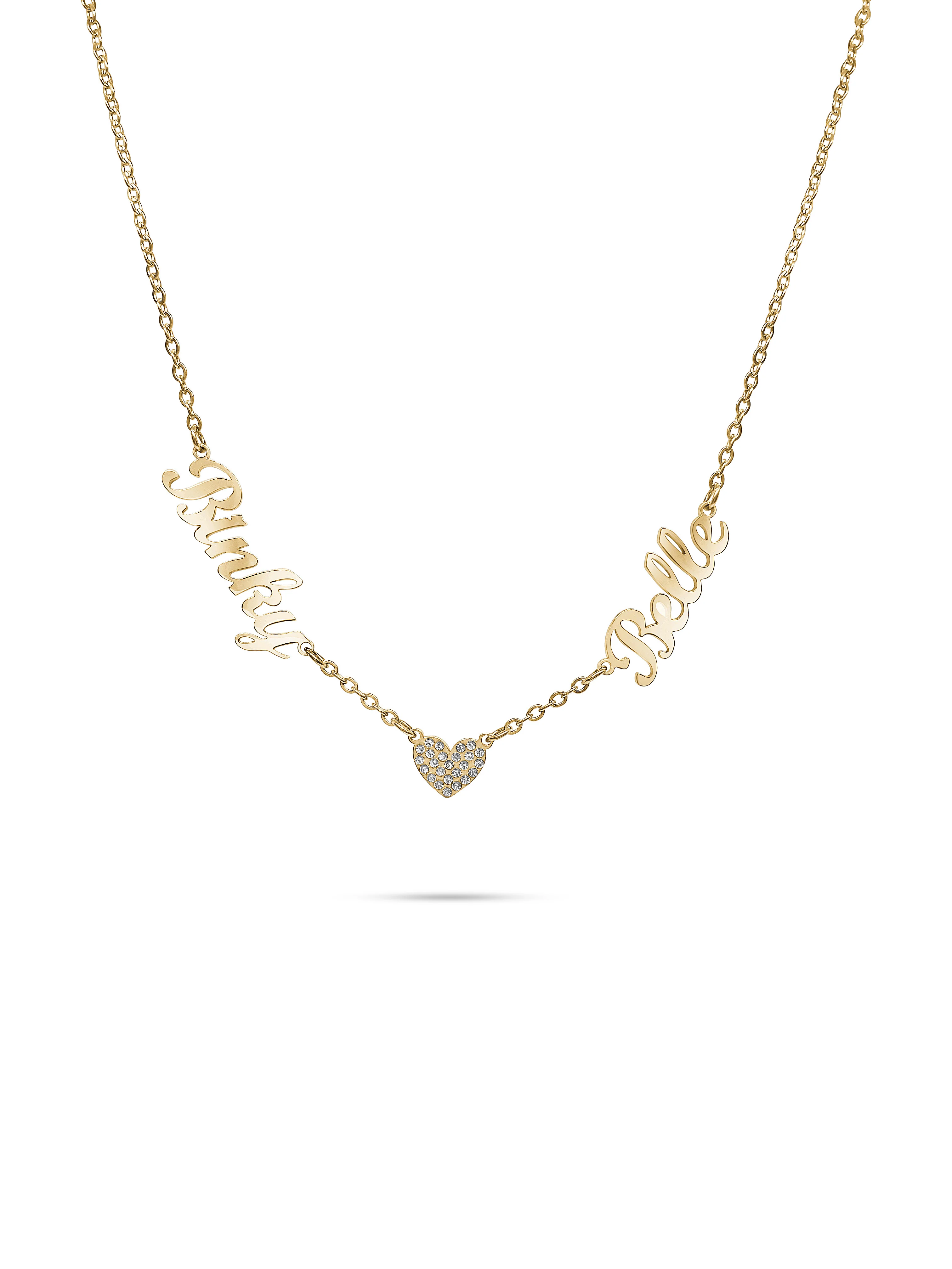 Gold Personalised 2 Name Heart Necklace