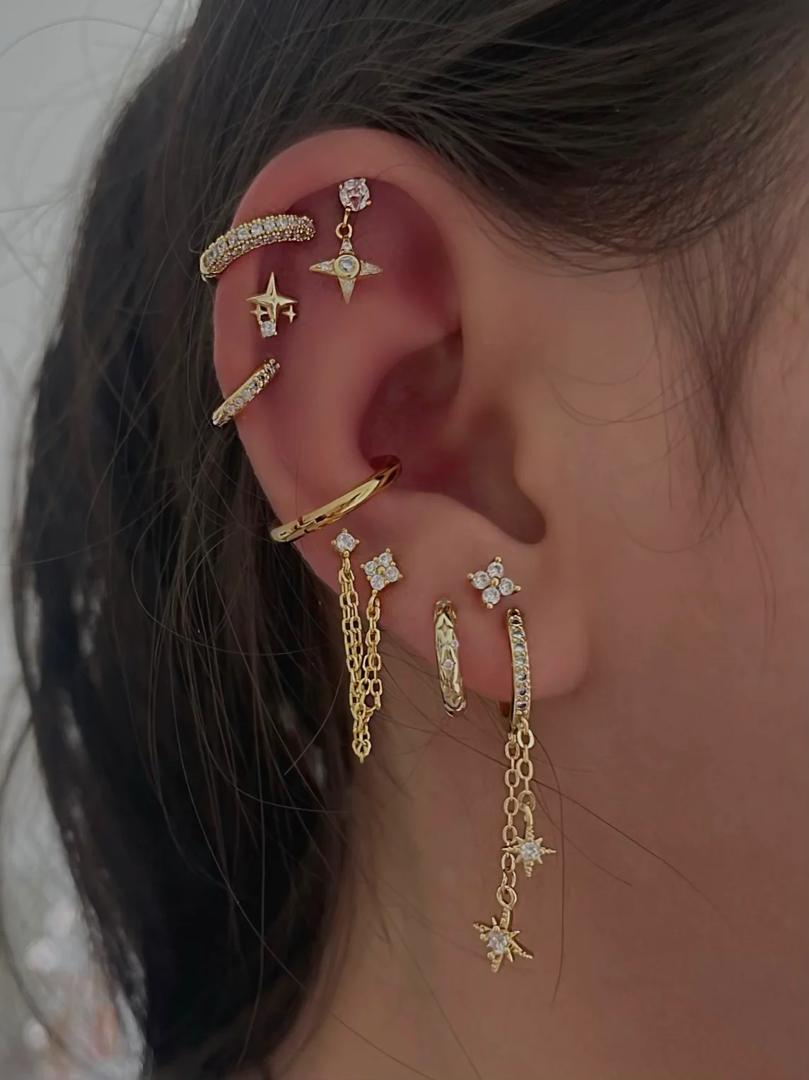 Gold Double Chain Studs - Image 4