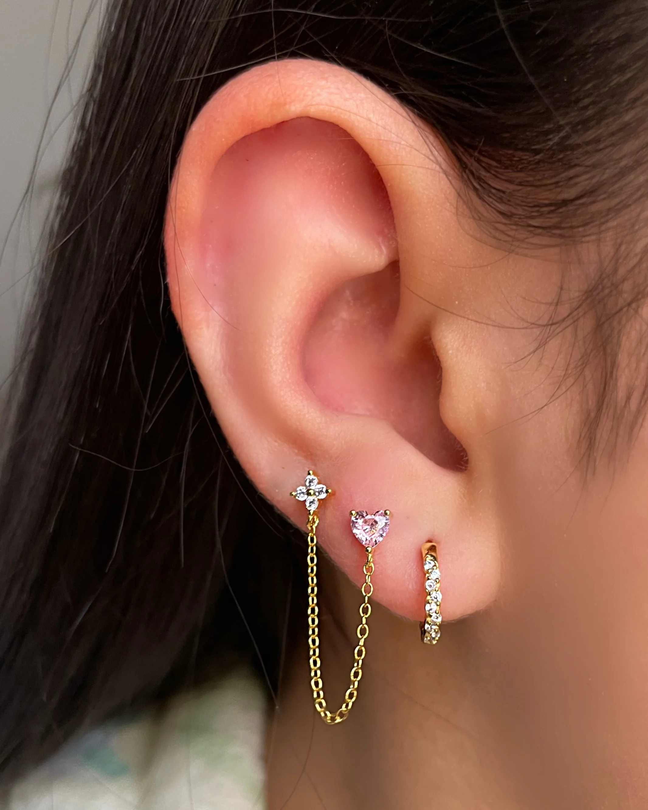 Gold Double Chain Studs - Image 5