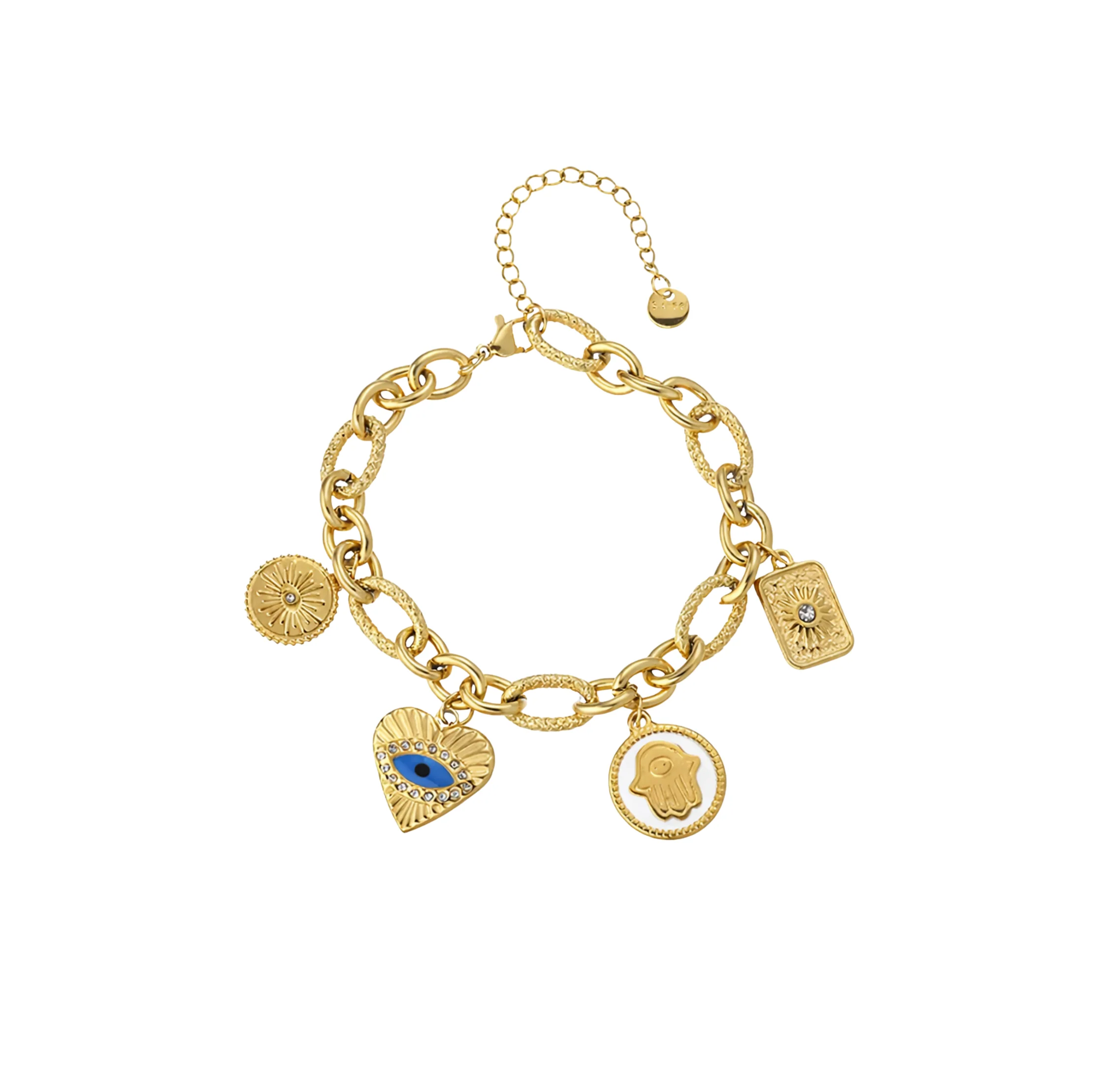 Gold Evil Eye Hamsa Hand Charm Bracelet