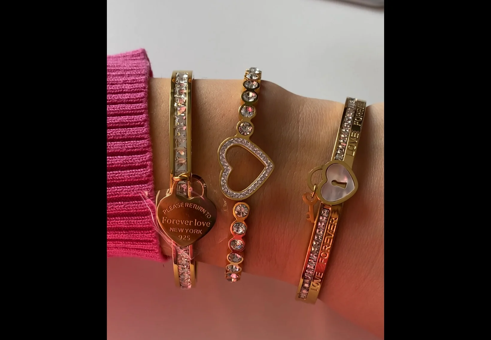Gold Forever Love Crystal Bangle - Image 2