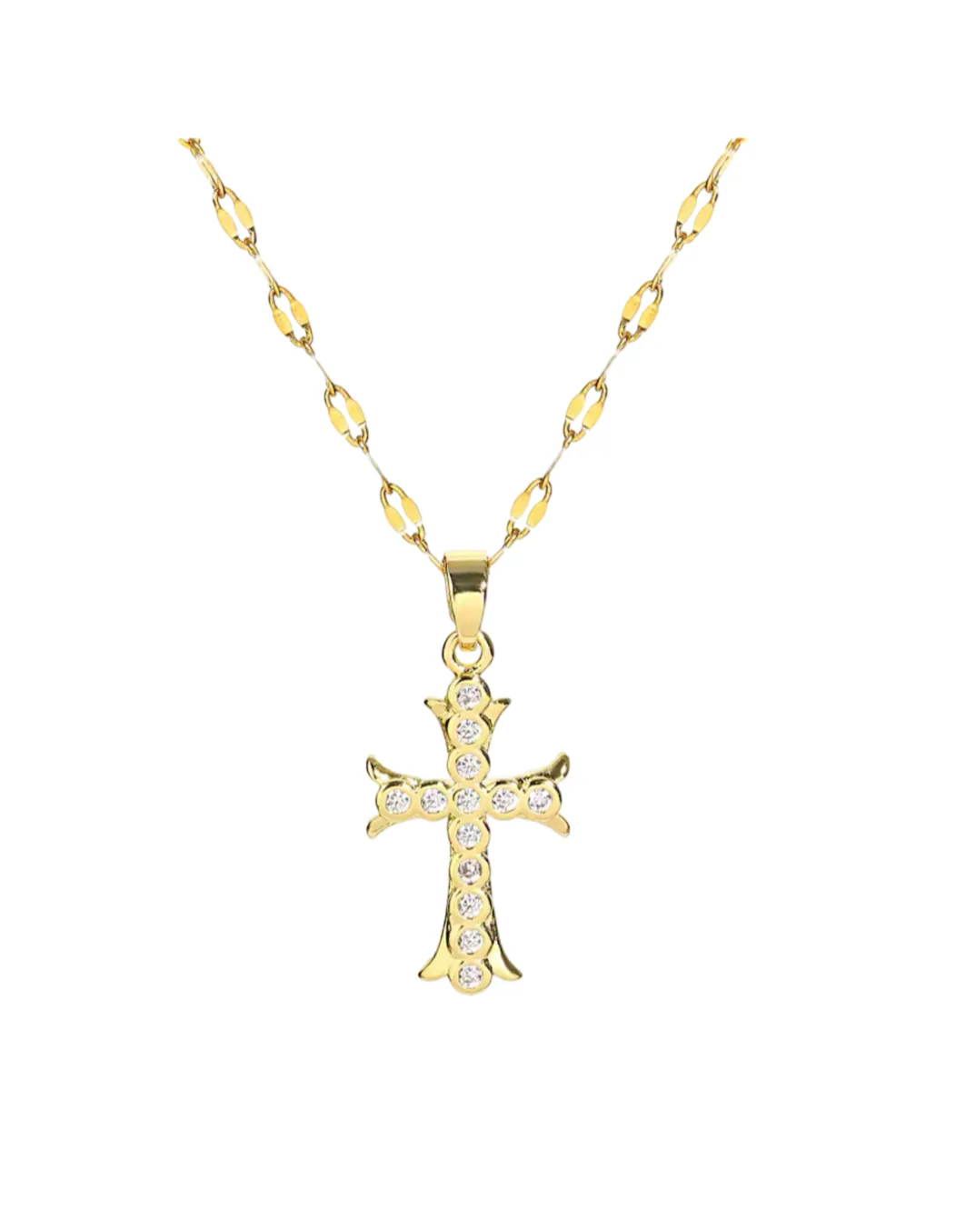 Gold Gothic Crystal Cross Necklace