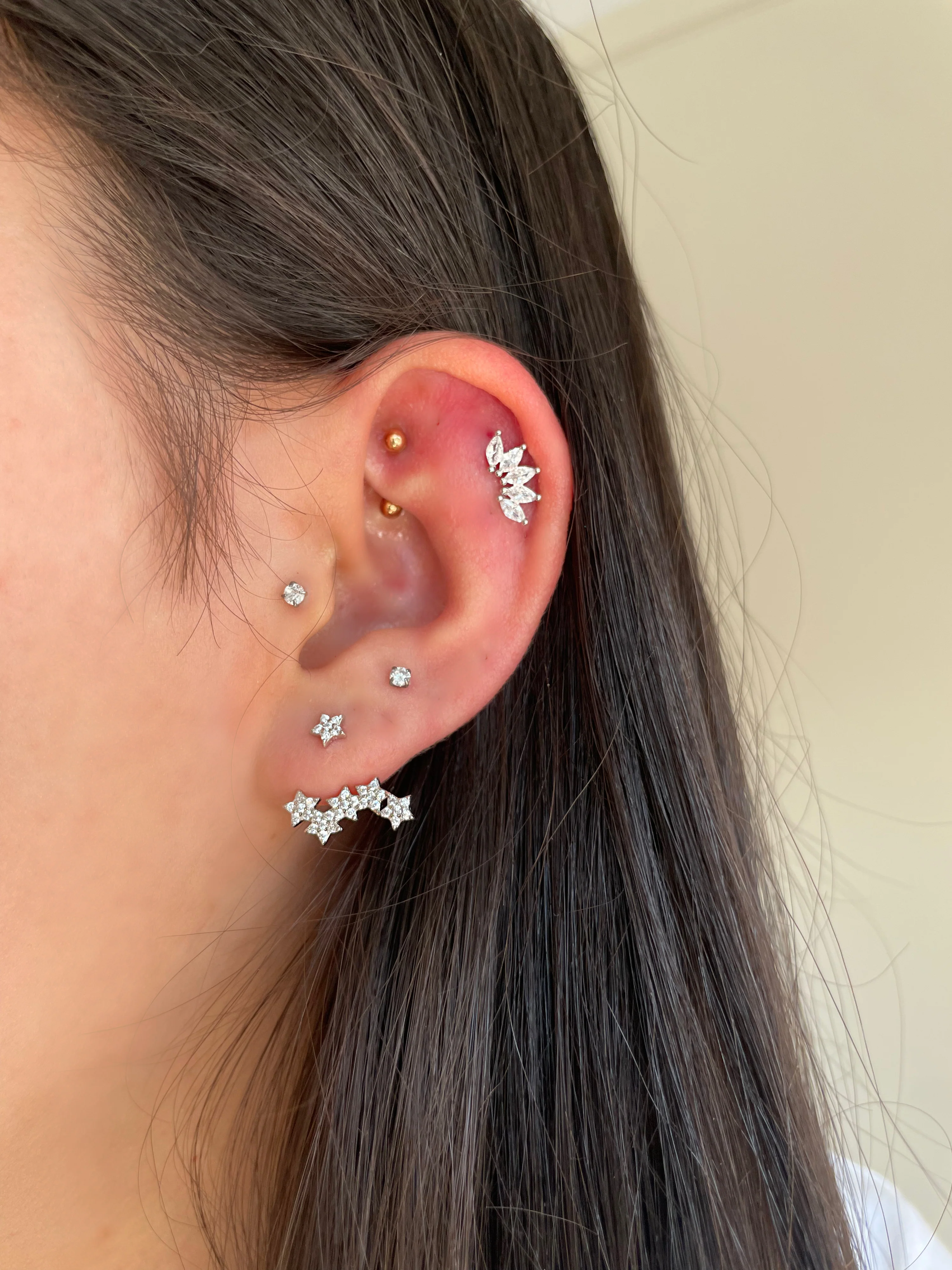 Gold Half Flower Helix Stud - Image 2
