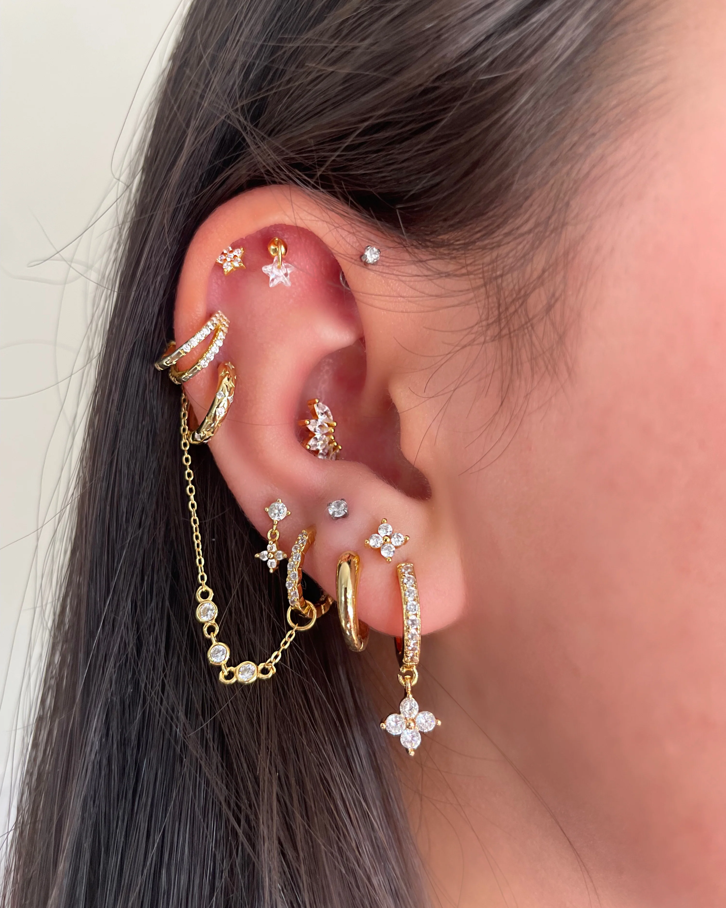 Gold Half Flower Helix Stud - Image 3