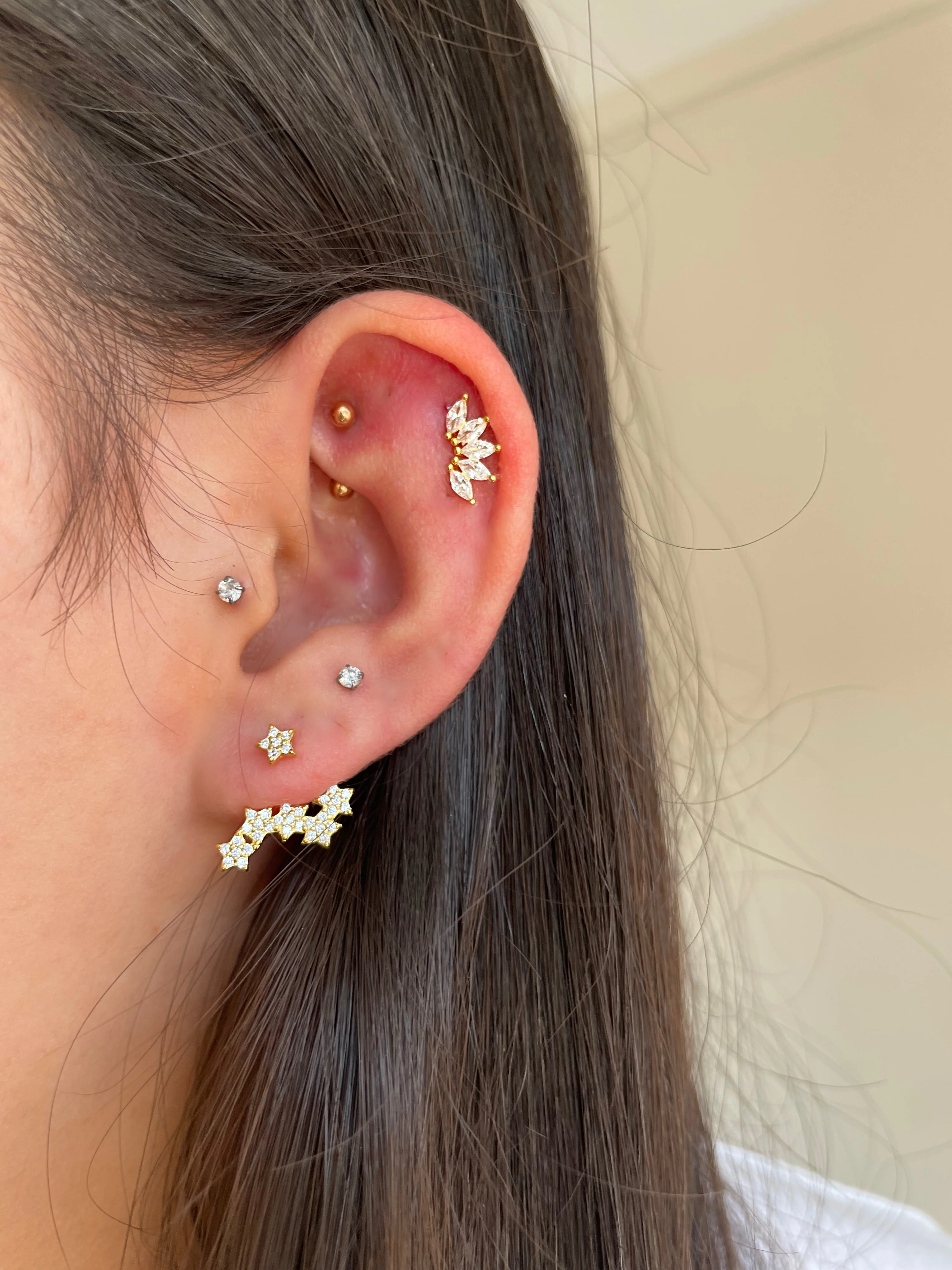 Gold Half Flower Helix Stud - Image 4