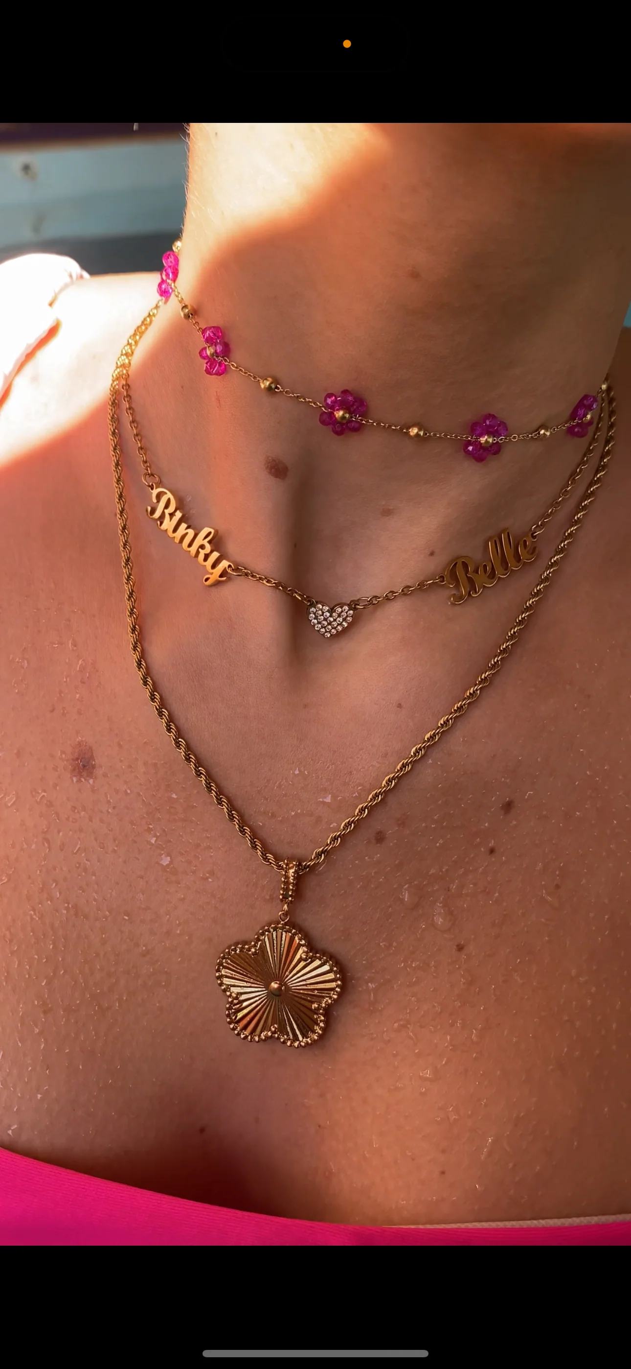 Gold Huge Lined Flower Necklace - Image 3