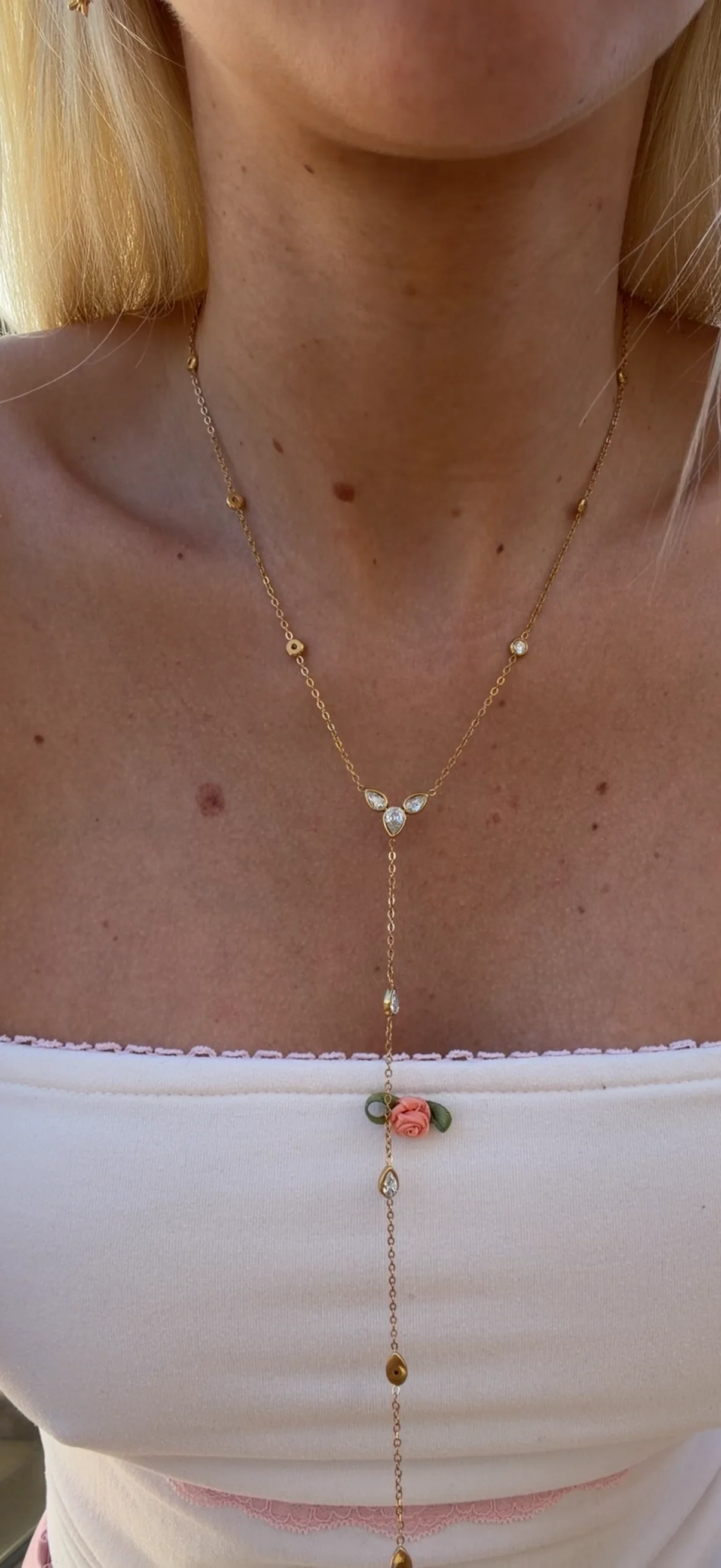 Gold Lotus Ball Y Necklace - Image 4