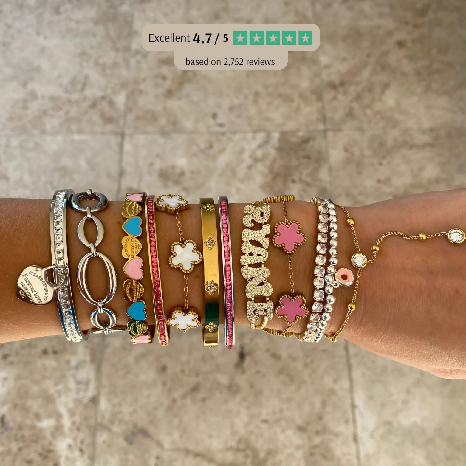 Gold Marble Clover Bracelet and Bangle Set - Image 7