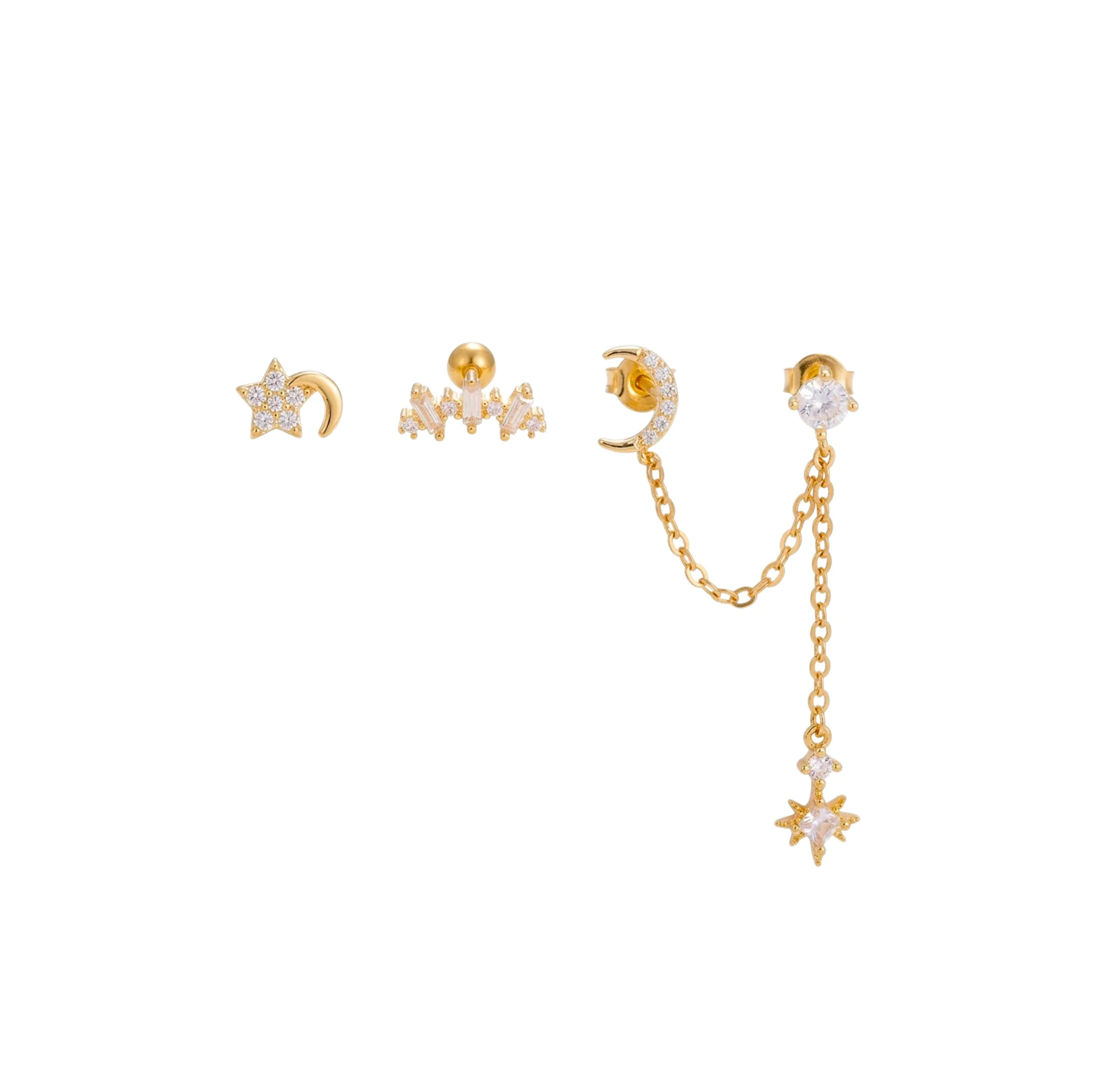 Gold Moon and Star Chain Set