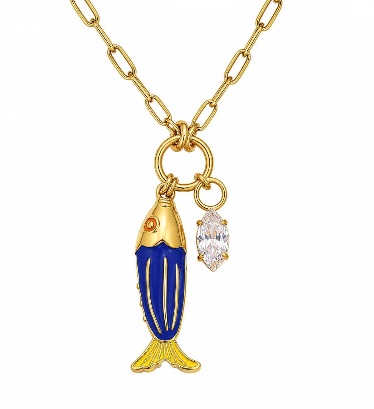 Gold Navy Fish Paperclip Necklace
