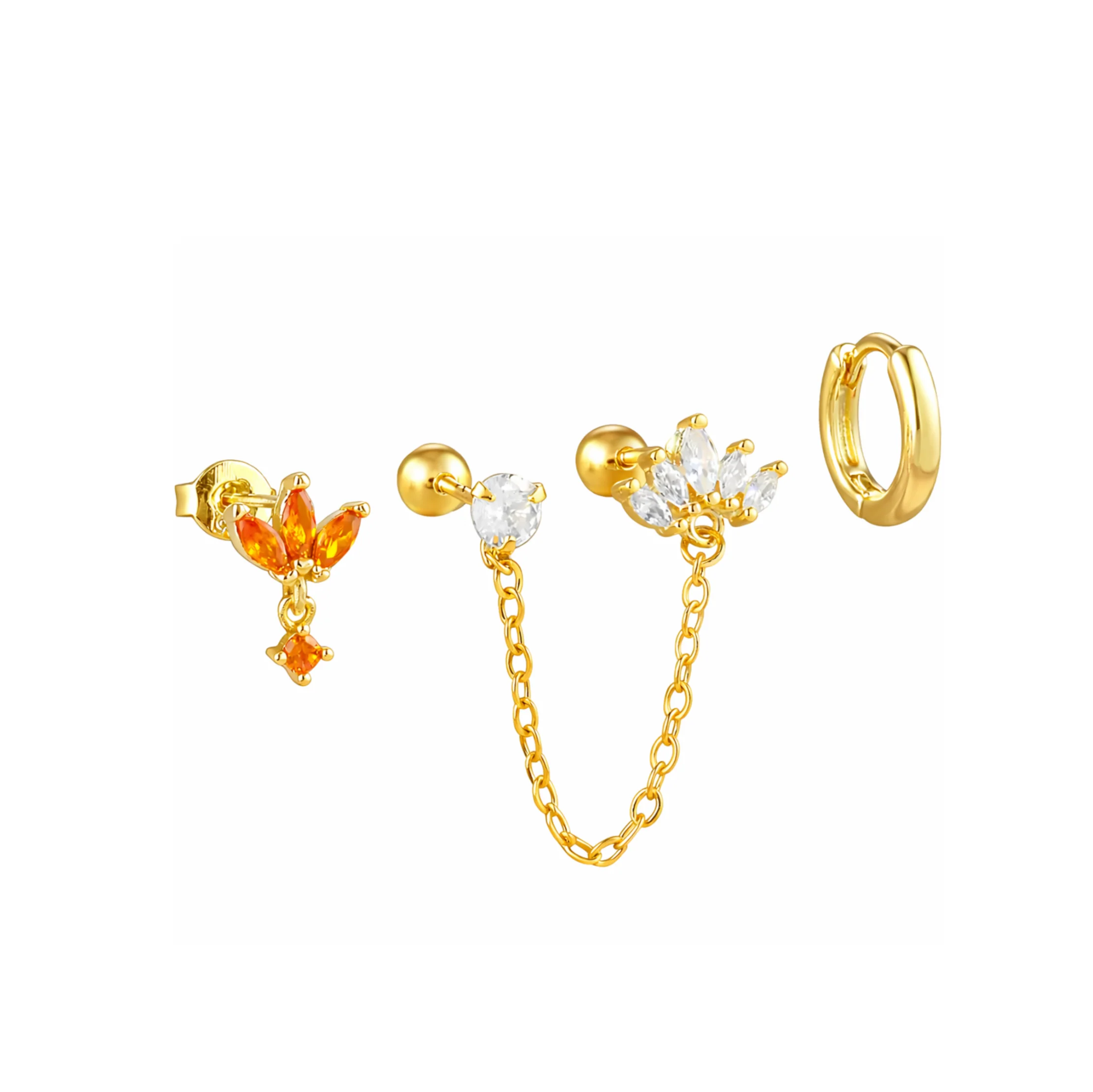 Gold Orange Chain and Hoop Set