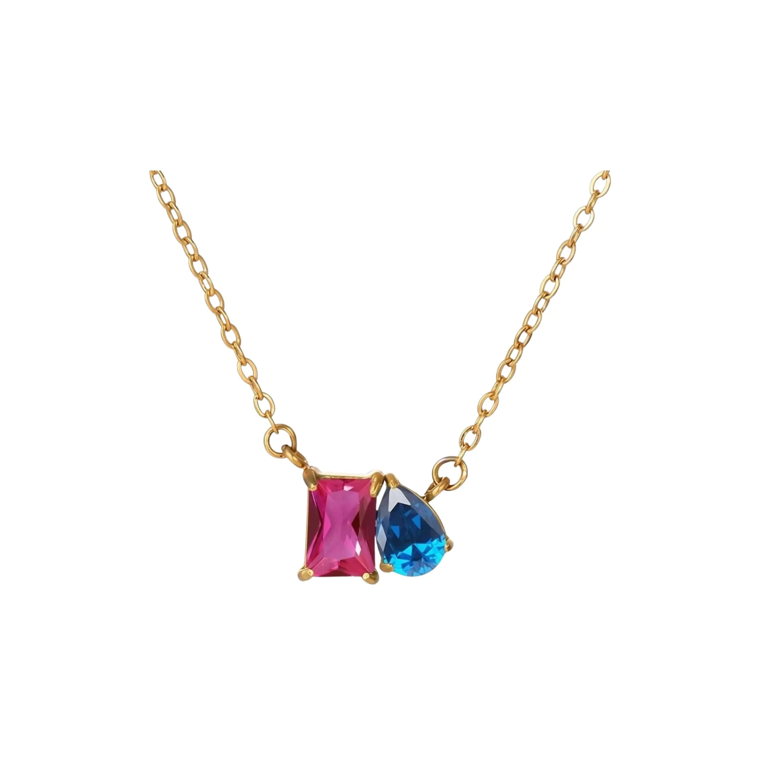 Gold Pink on Blue Necklace