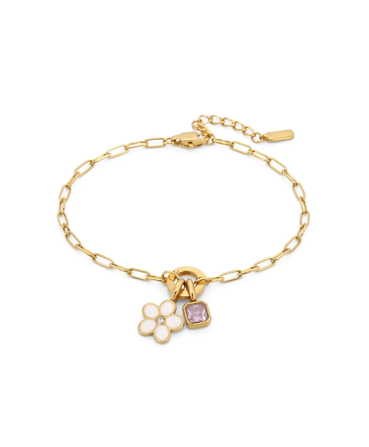 Gold Pink and White Flower Bracelet