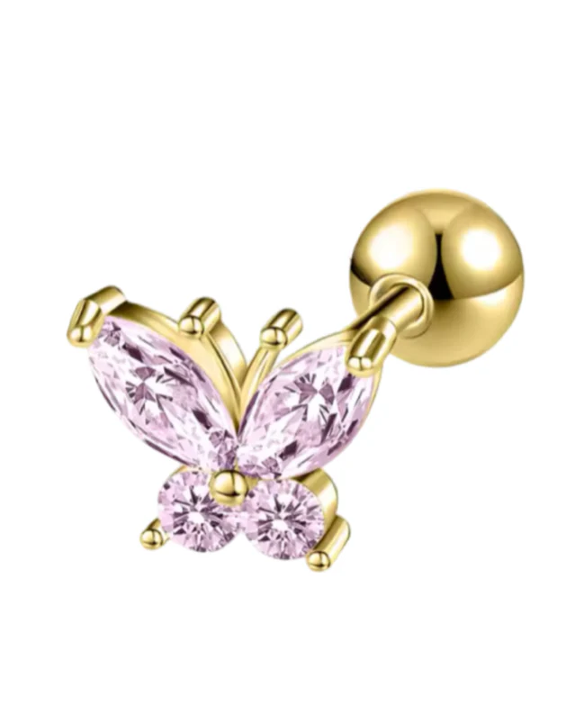 Gold Pink Beautiful Butterfly Helix Stud