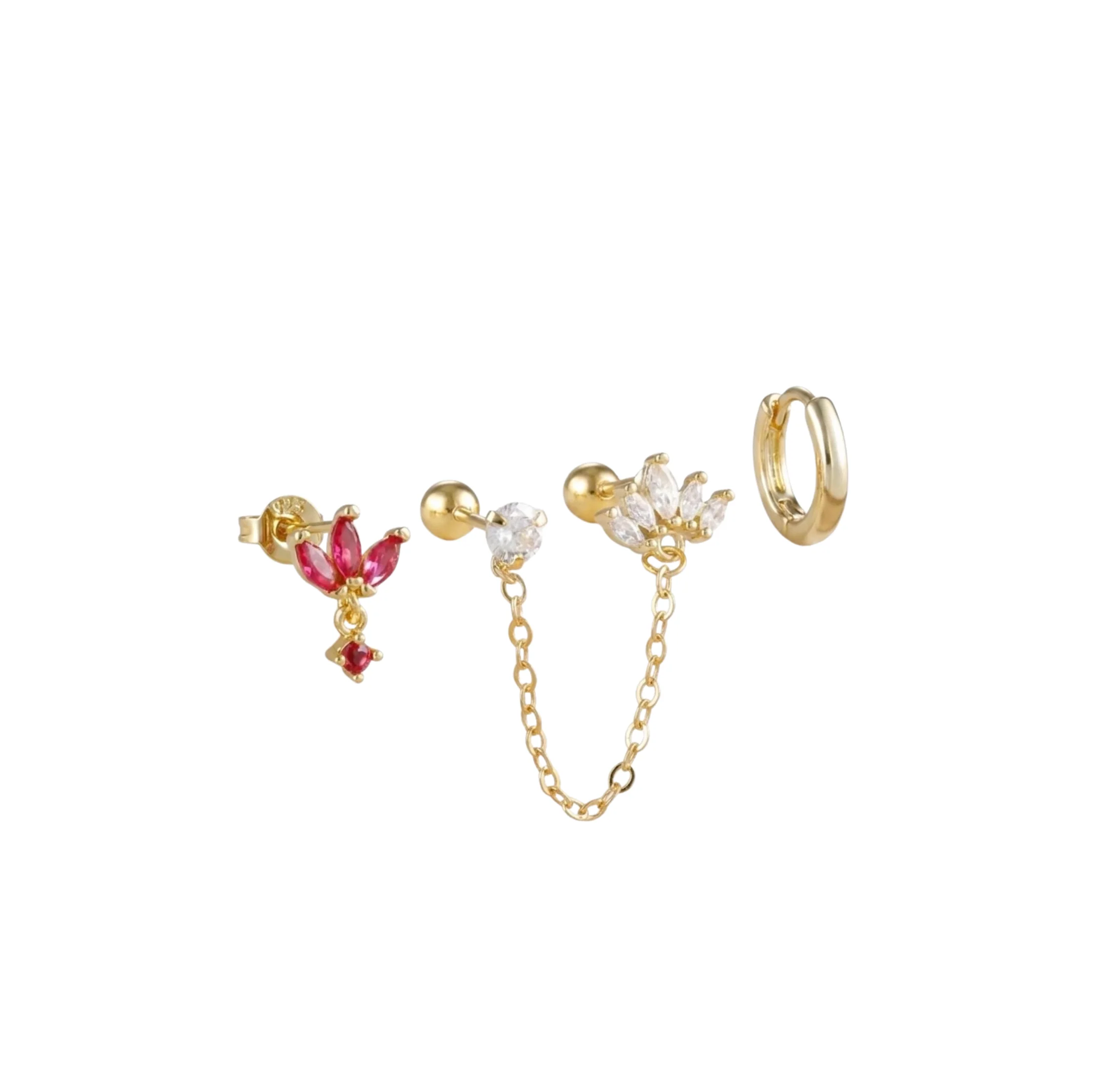 Gold Pink Chain and Hoop Set