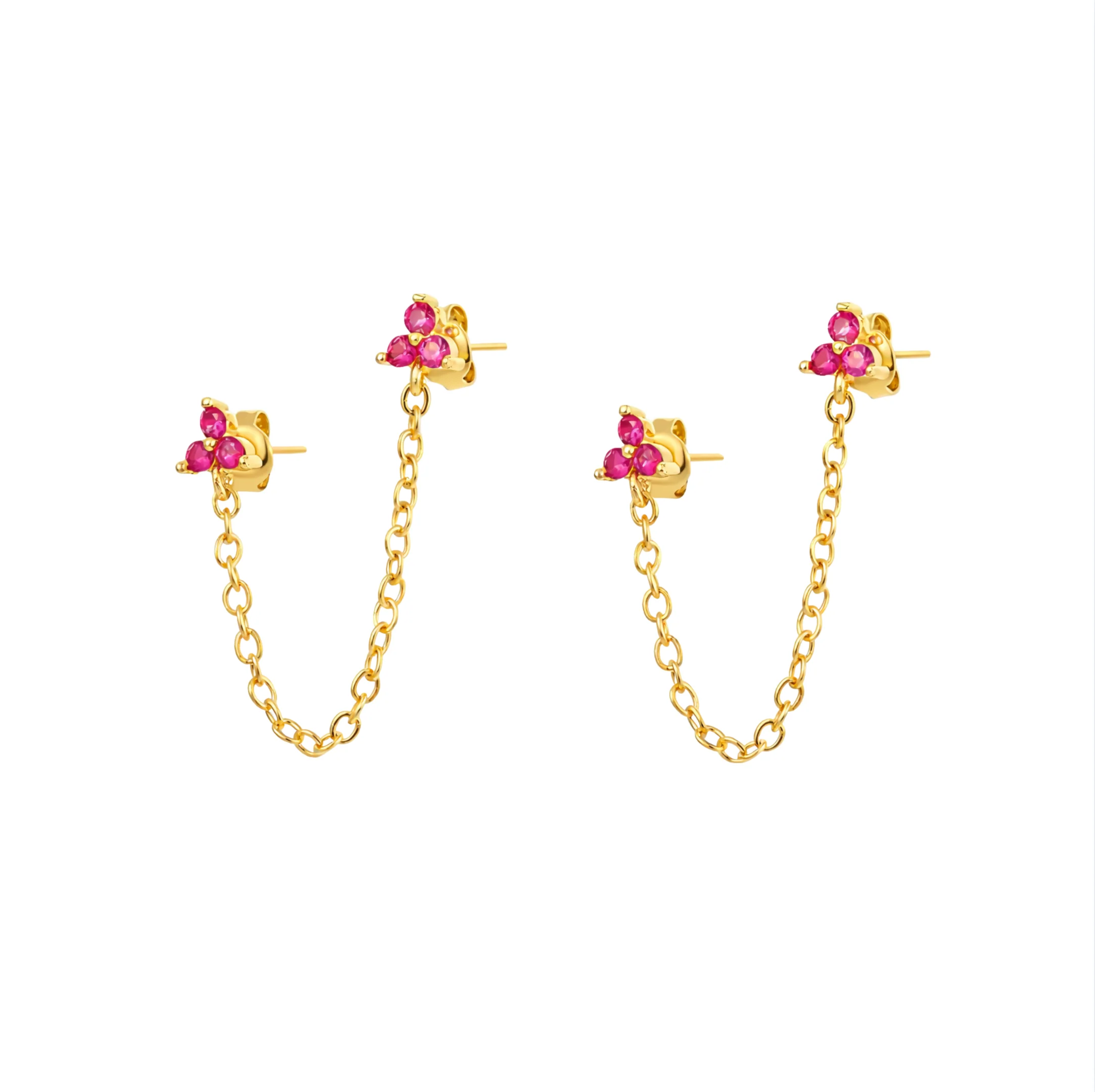 Gold Pink Chain Studs