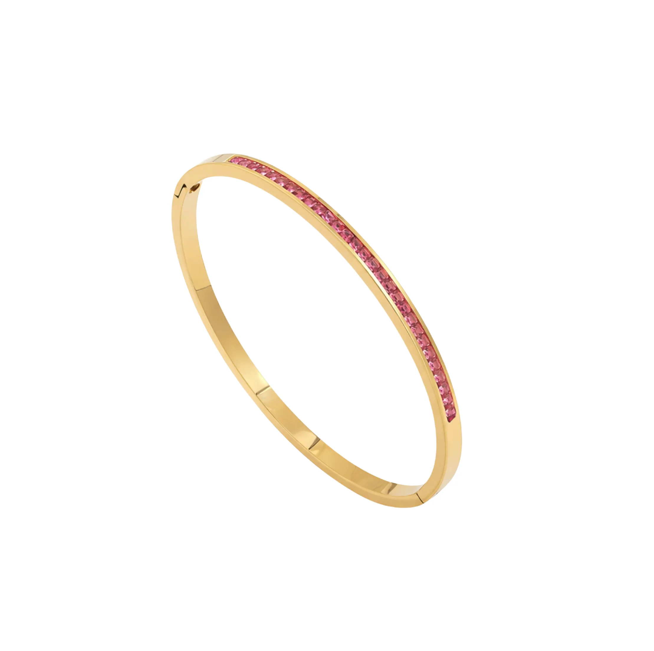 Gold Pink Crystal Layered Bangle