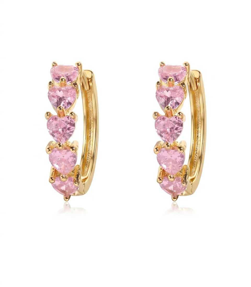 Gold Pink Heart Hoops