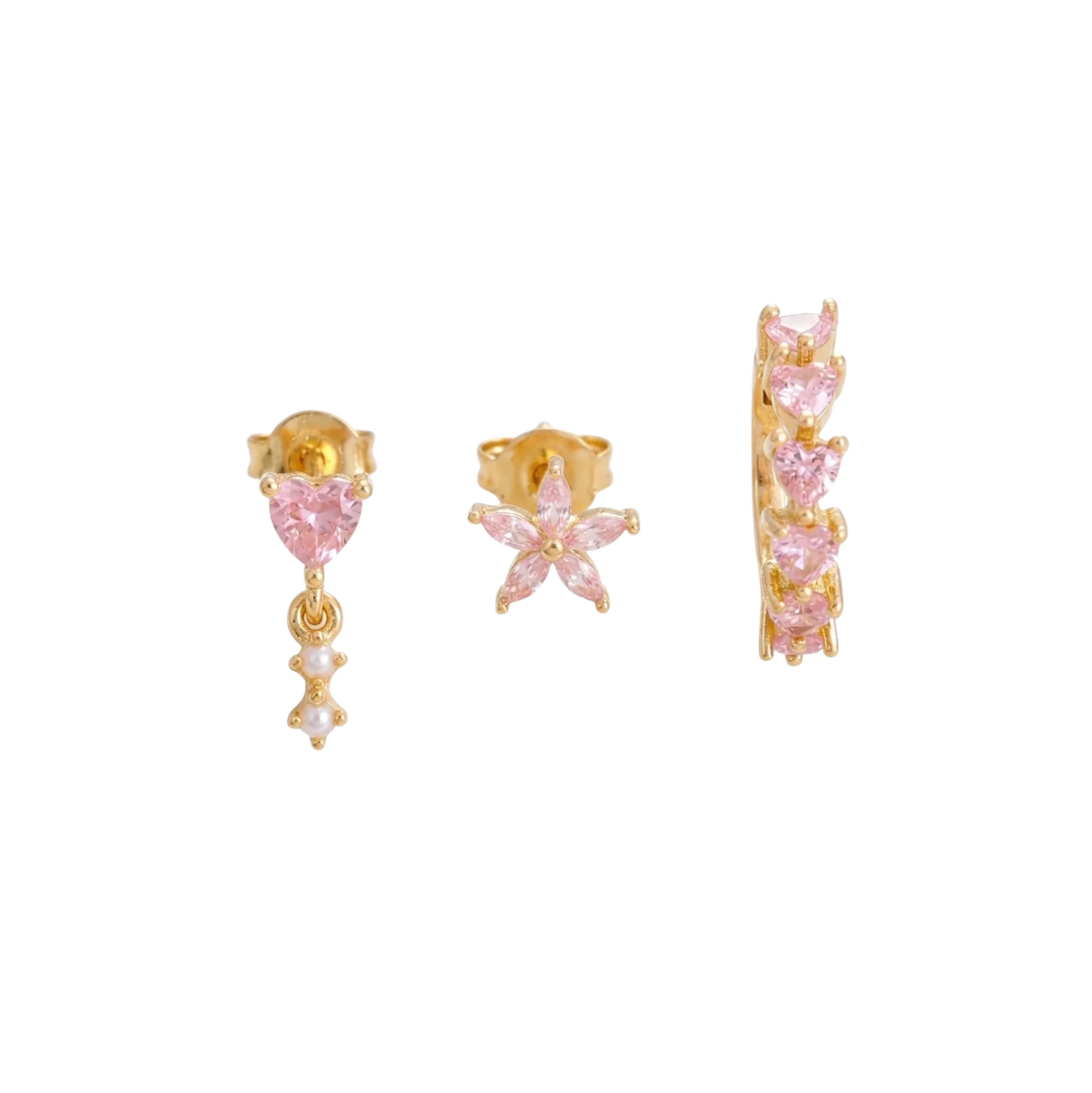 Gold Pink Heart Trio