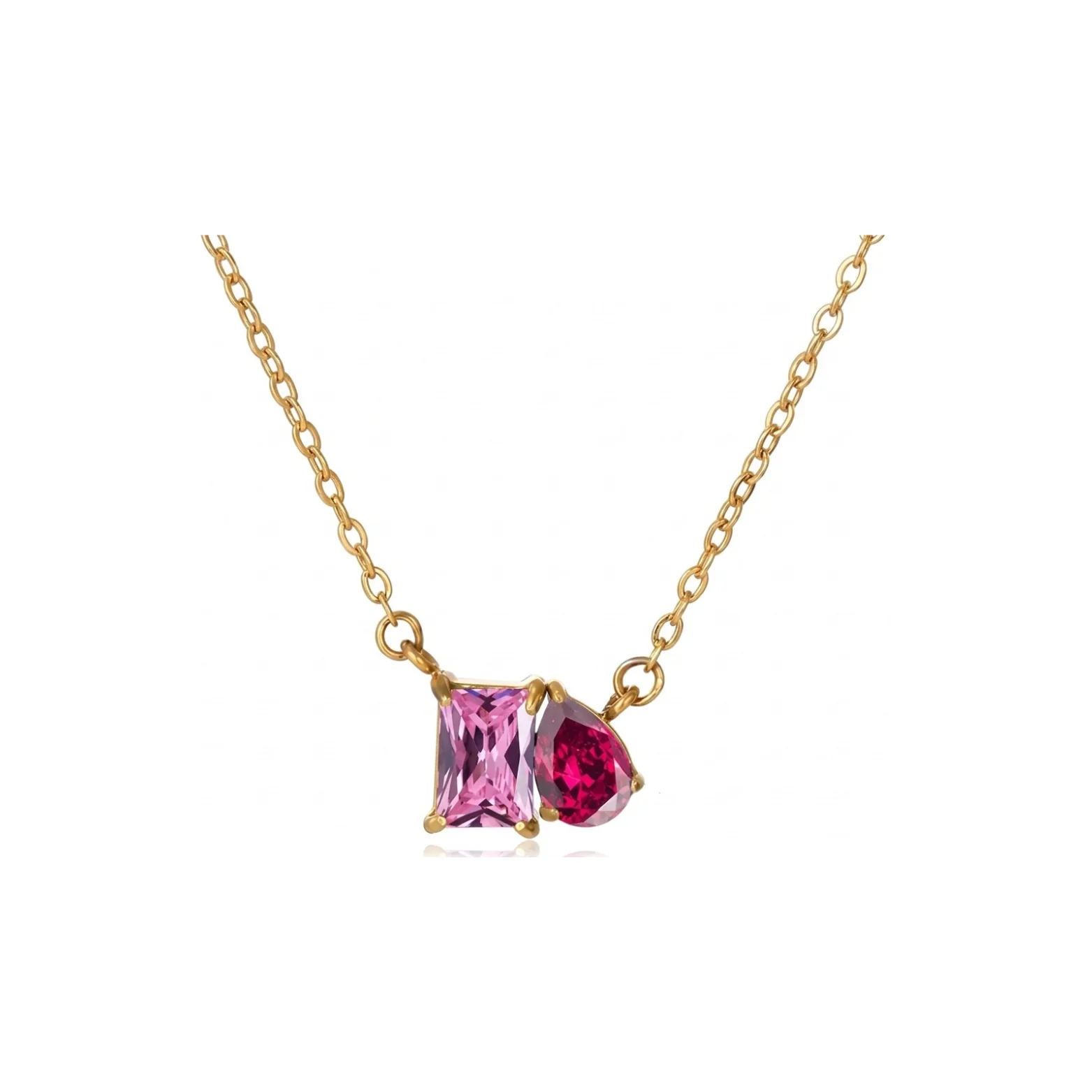 Gold Pink on Red Necklace