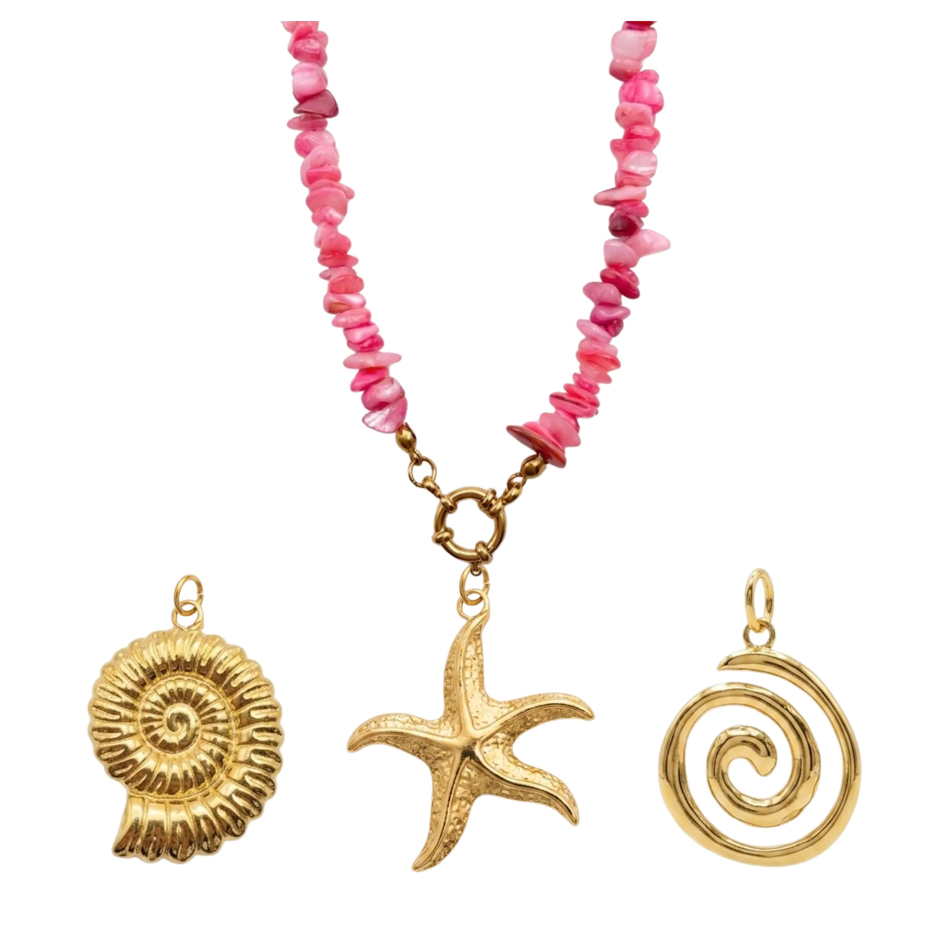 Gold Pink Stone Charm Necklace