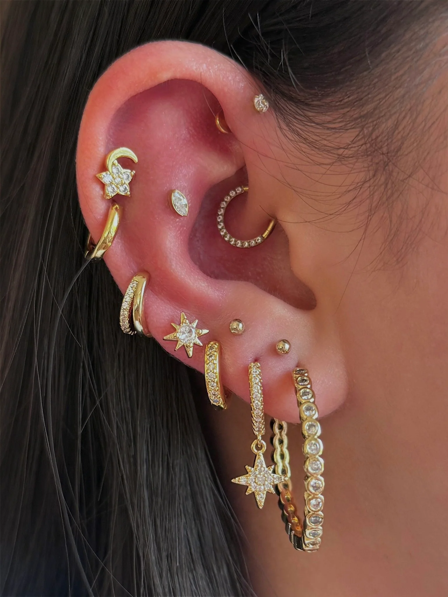 Gold Star Huggie Hoop Stud Cuff Set - Image 2