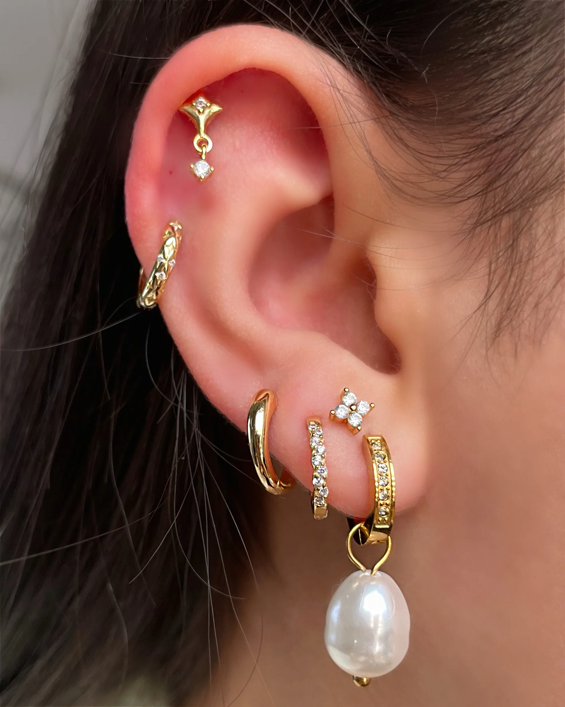 Gold Star Studded Small Hoops - Image 3