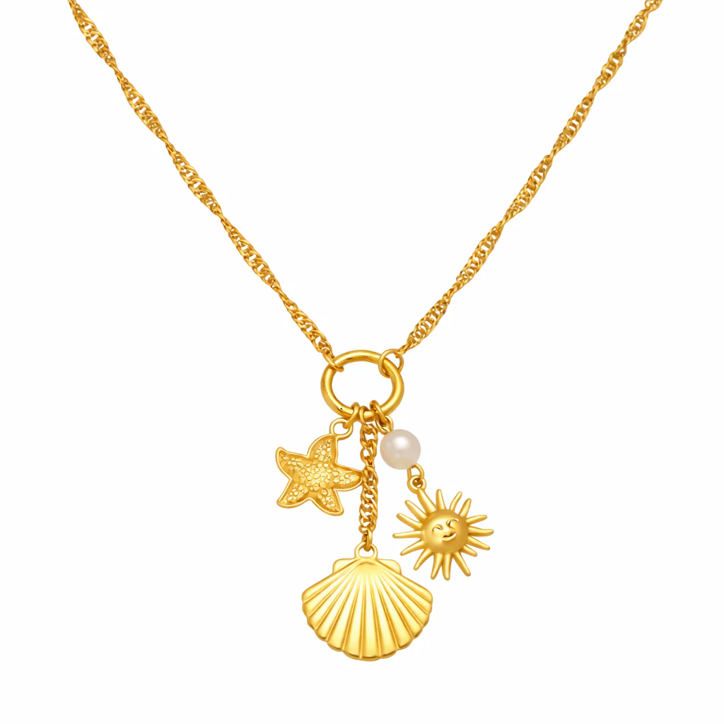 Gold Starfish Shell Sun Necklace